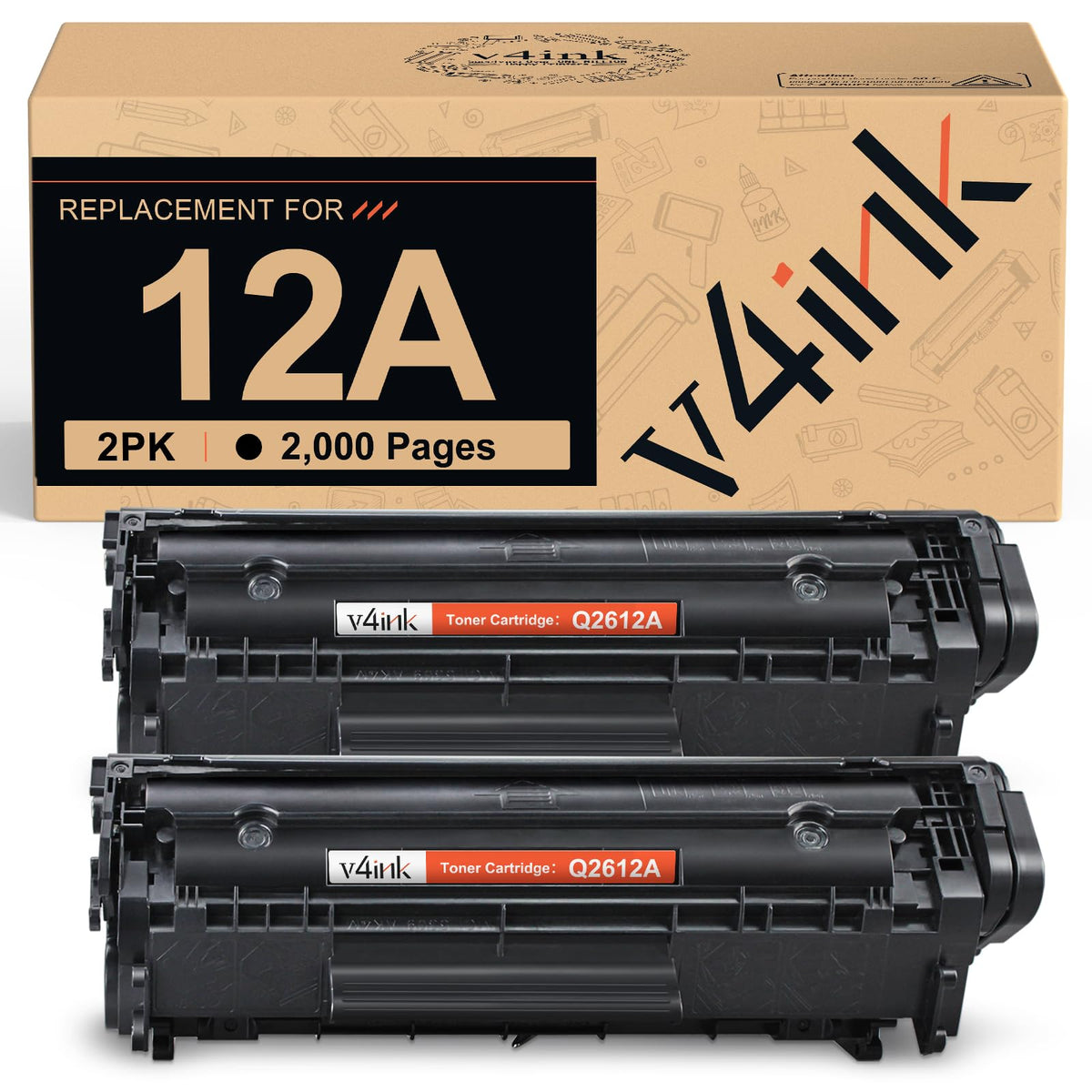 Cartucho de Tóner V4INK Negro Compatible HP y Canon 2 Piezas