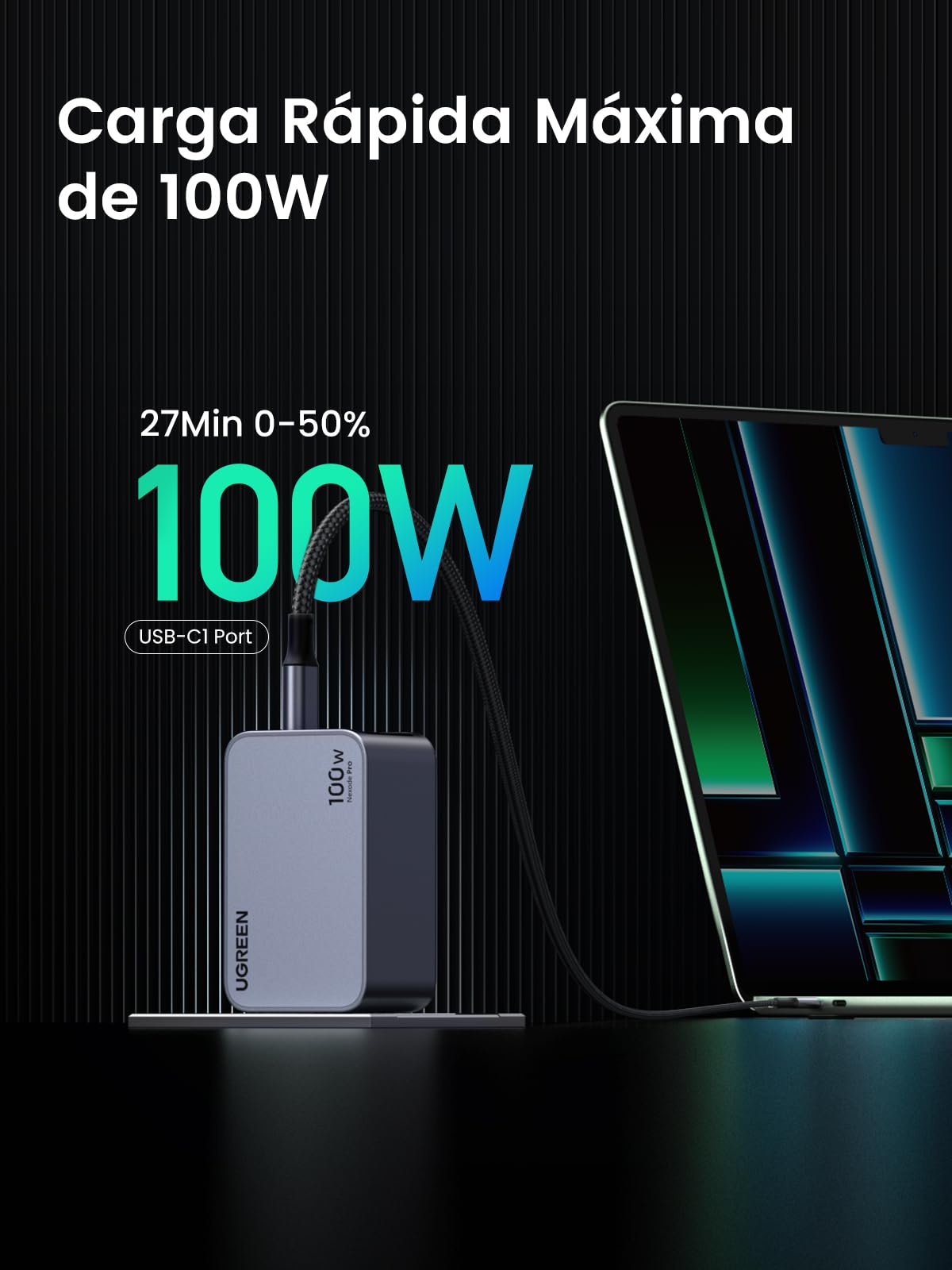 Cargador Tipo C UGREEN Nexode Pro 100W Blanco con 3 Puertos para Carga Rápida