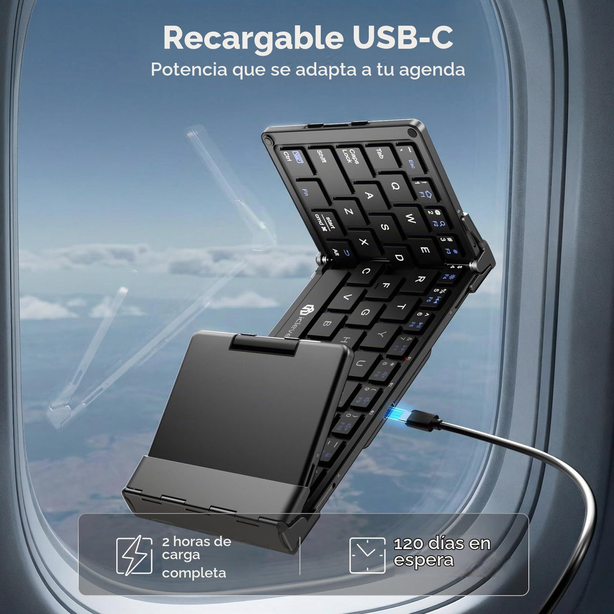 Teclado Plegable iClever Negro Inalámbrico con Touchpad y Conexión Múltiple