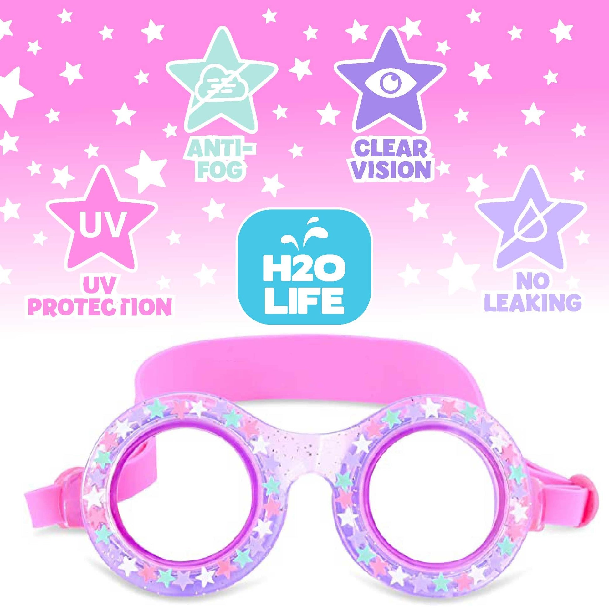 H2O Life - Anteojos de natación para niños y niñas, para protección de la vista (OS, estrella de cristal rosada)