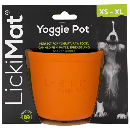 LICKIMAT Yoggie Pot - Distracción, diversión y enriquecimiento Dispensador de goma de larga duración para todos los tamaños de perros y alimentador lento para perros pequeños. The Newest LickiMat