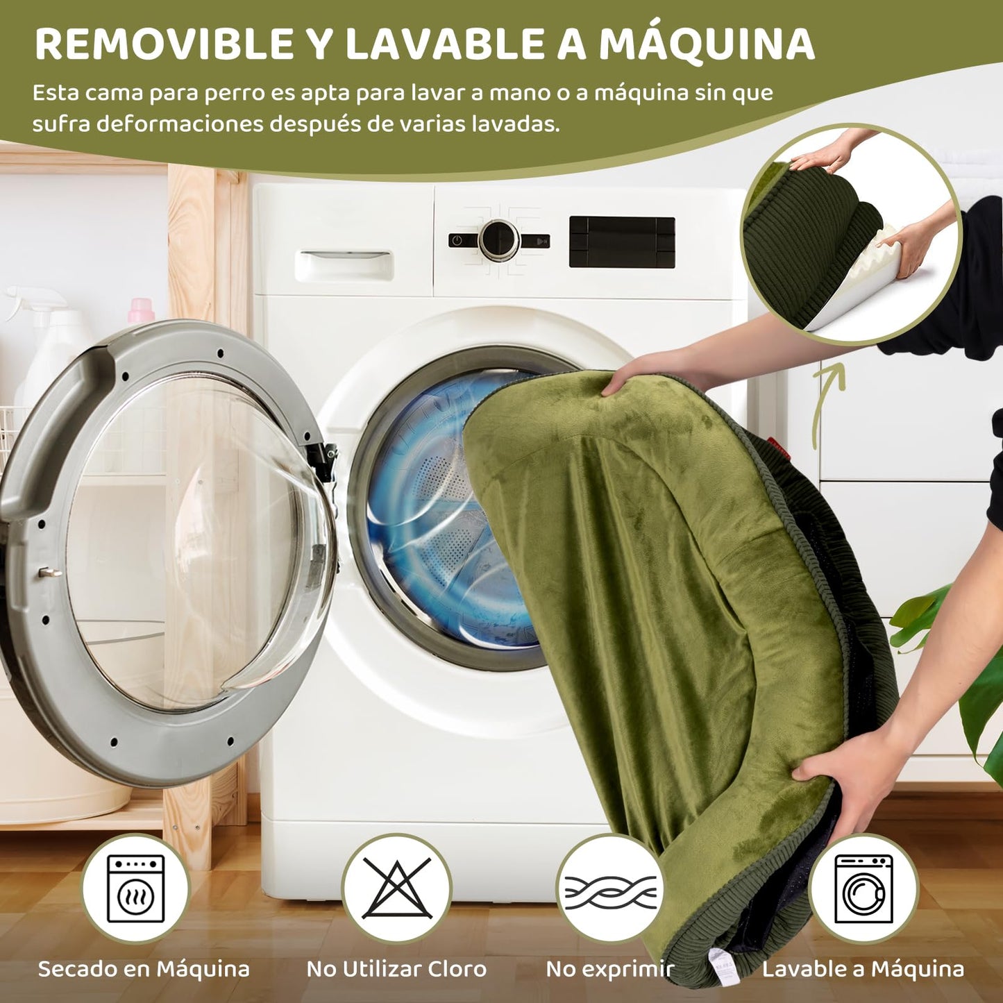 Cama Ortopedica para Perros, Cama para Perro Mediano y Pequeño, Cama para Perro Lavable con Cierre, Cama Antiestrés y Impermeable para Perros, Camita Con Almohada para Mascotas (Verde) (92*75*12.5cm)