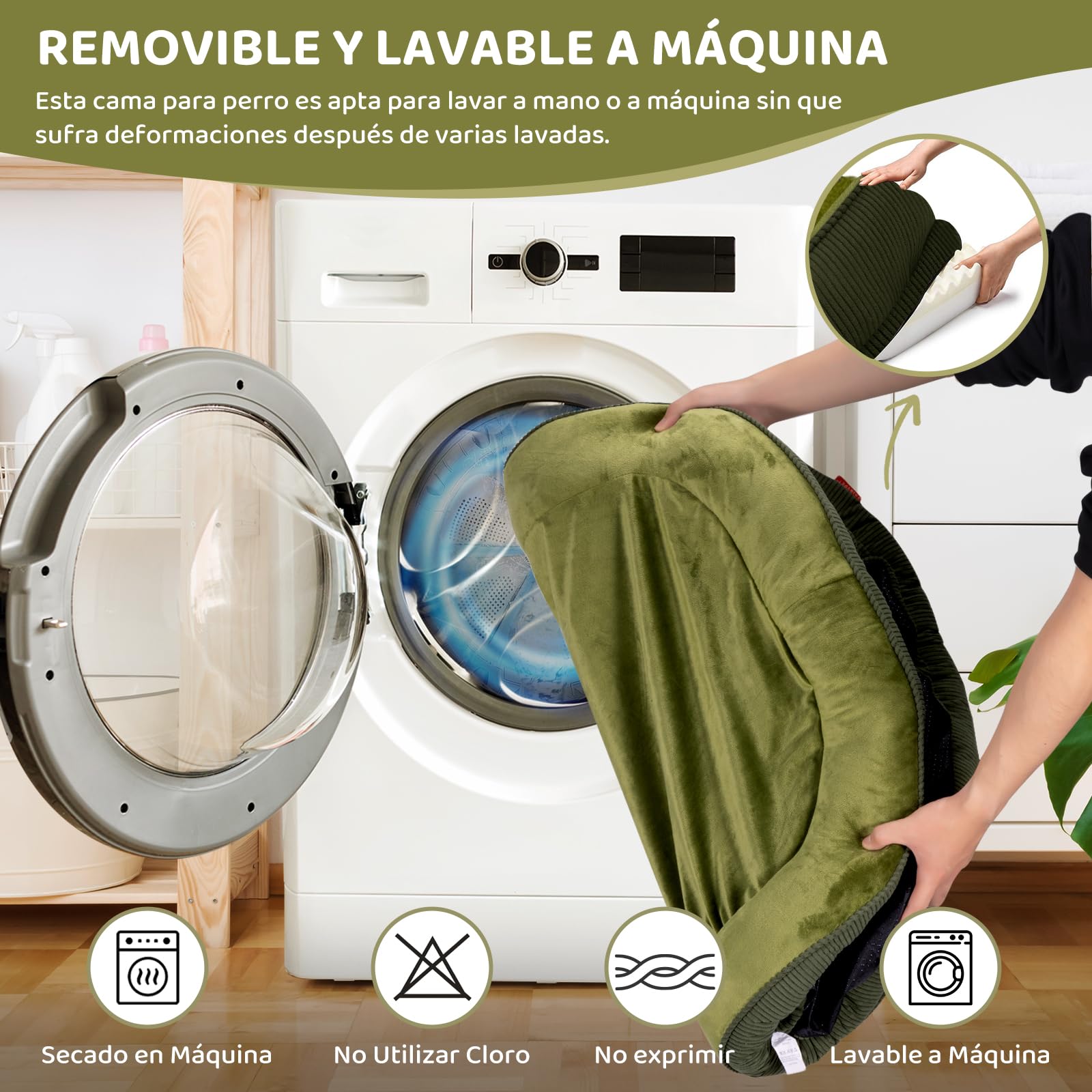 Cama Ortopedica para Perros, Cama para Perro Mediano y Pequeño, Cama para Perro Lavable con Cierre, Cama Antiestrés y Impermeable para Perros, Camita Con Almohada para Mascotas (Verde) (92*75*12.5cm)