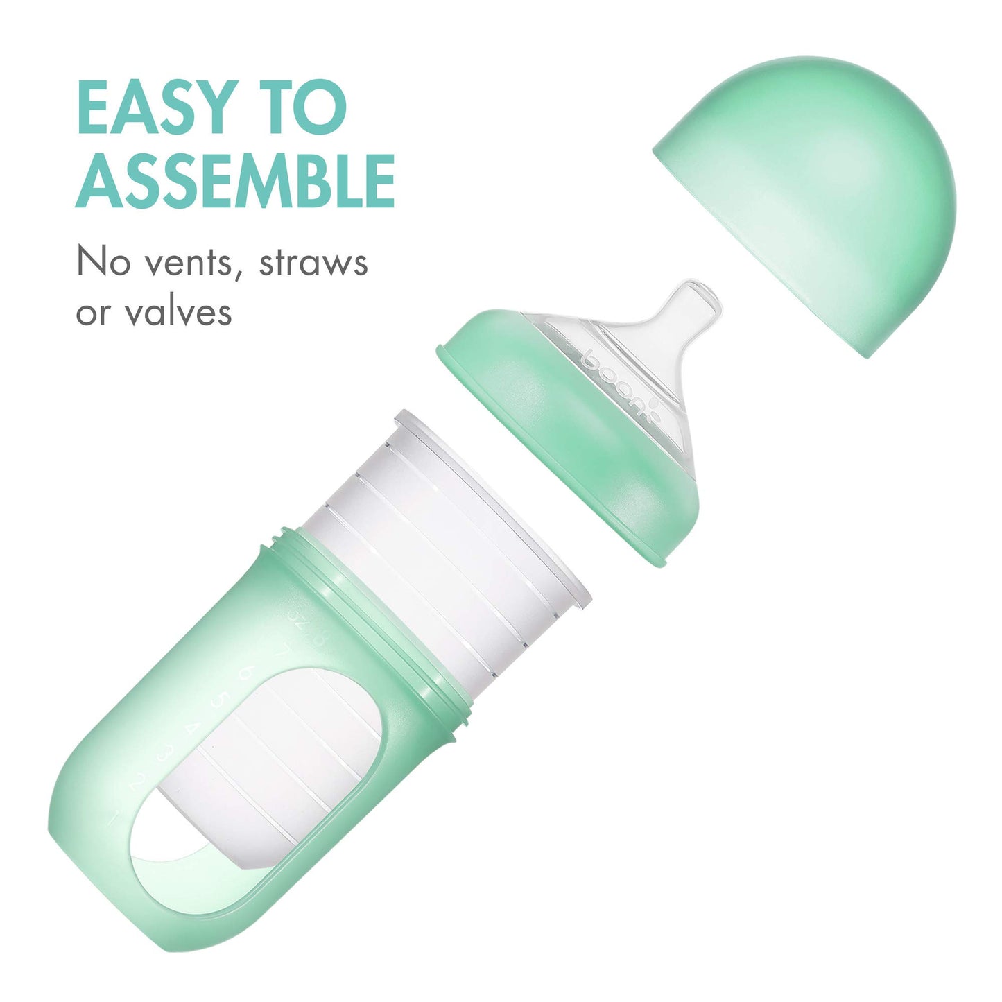Boon B11341 Botellas reutilizables de silicona para enfermería, 8 onzas, menta (3 unidades), 3 unidades (paquete de 1), menta