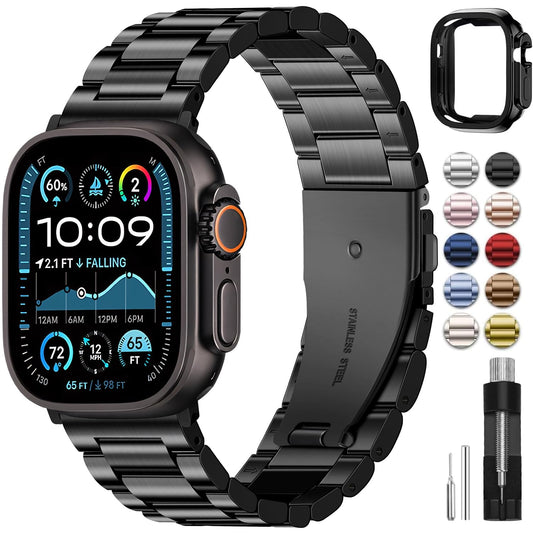 Fullmosa Correa Compatible Con Apple Watch Ultra 49mm,Pulsera Acero Inoxidable con Case Para iWatch Ultra2 Ultra,49mm Negro