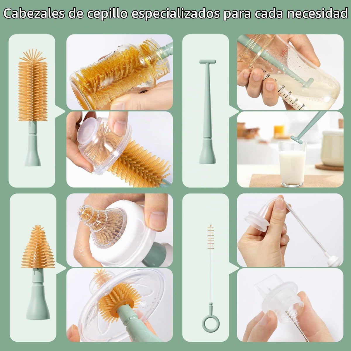 Bicboz Cepillo limpiador de biberones eléctrico, kit de viaje 8 en 1 con caja de almacenamiento, silicona de grado alimenticio, impermeable, batería de larga duración, juego de cepillos limpiadores de
