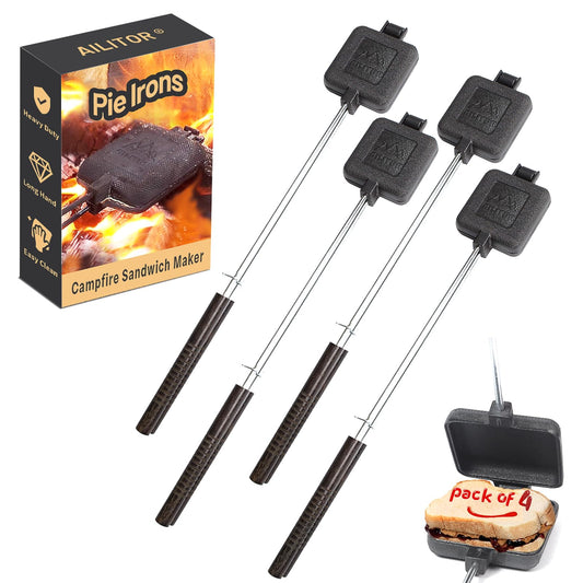 AILITOR - Sandwichera de Campfire de hierro fundido, paquete de 4 unidades, para camping, cocina de pastel de montaña