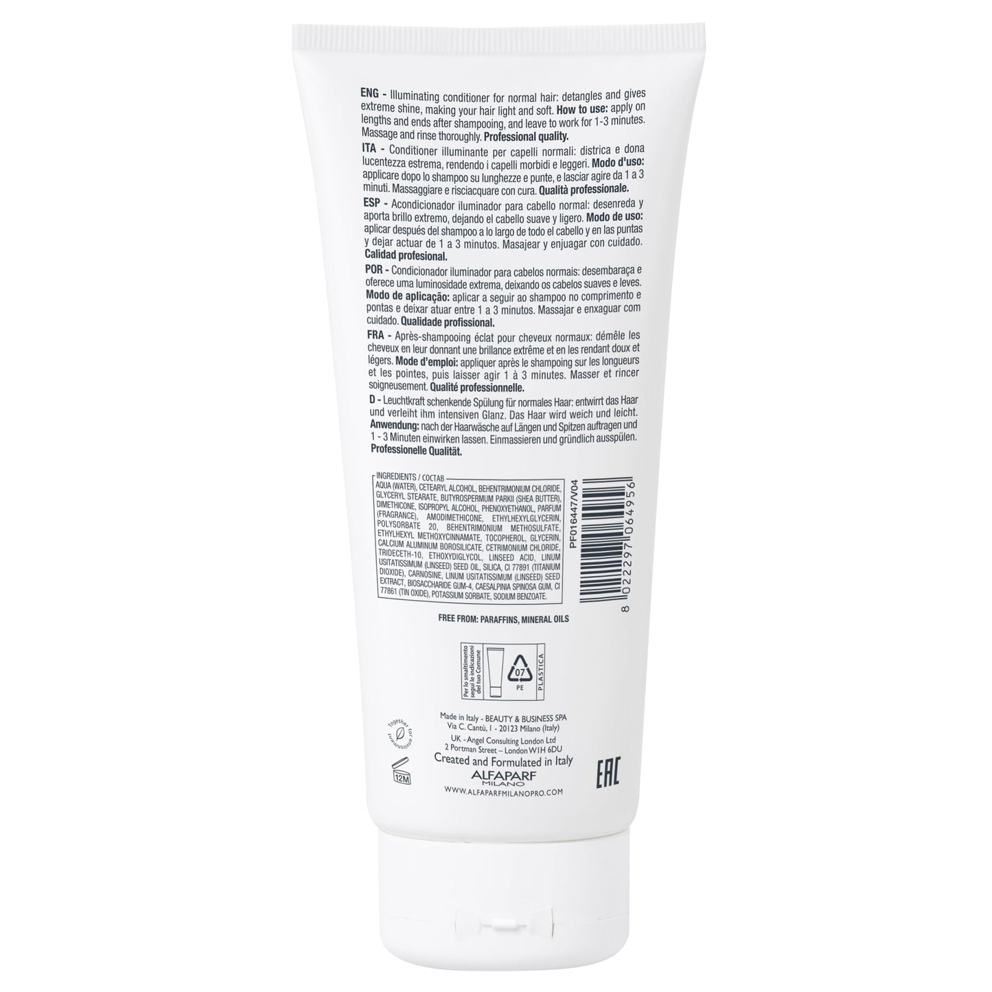 Alfaparf Milano Semi Di Lino Diamond Shine Illuminating Conditioner - Sulfate Free - For Normal Hair - Safe on Color Treated Hair - Paraben and Paraffin Free -Professional Salon Quality - 6.76 fl oz