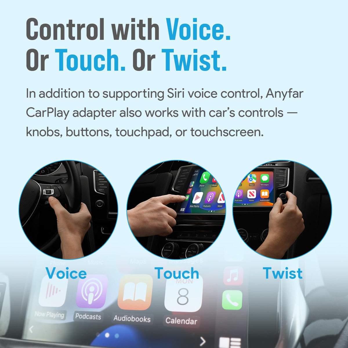 Adaptador inalámbrico CarPlay ANYFAR iPhone con Chip 5G Doble Núcleo para Coches 2016+