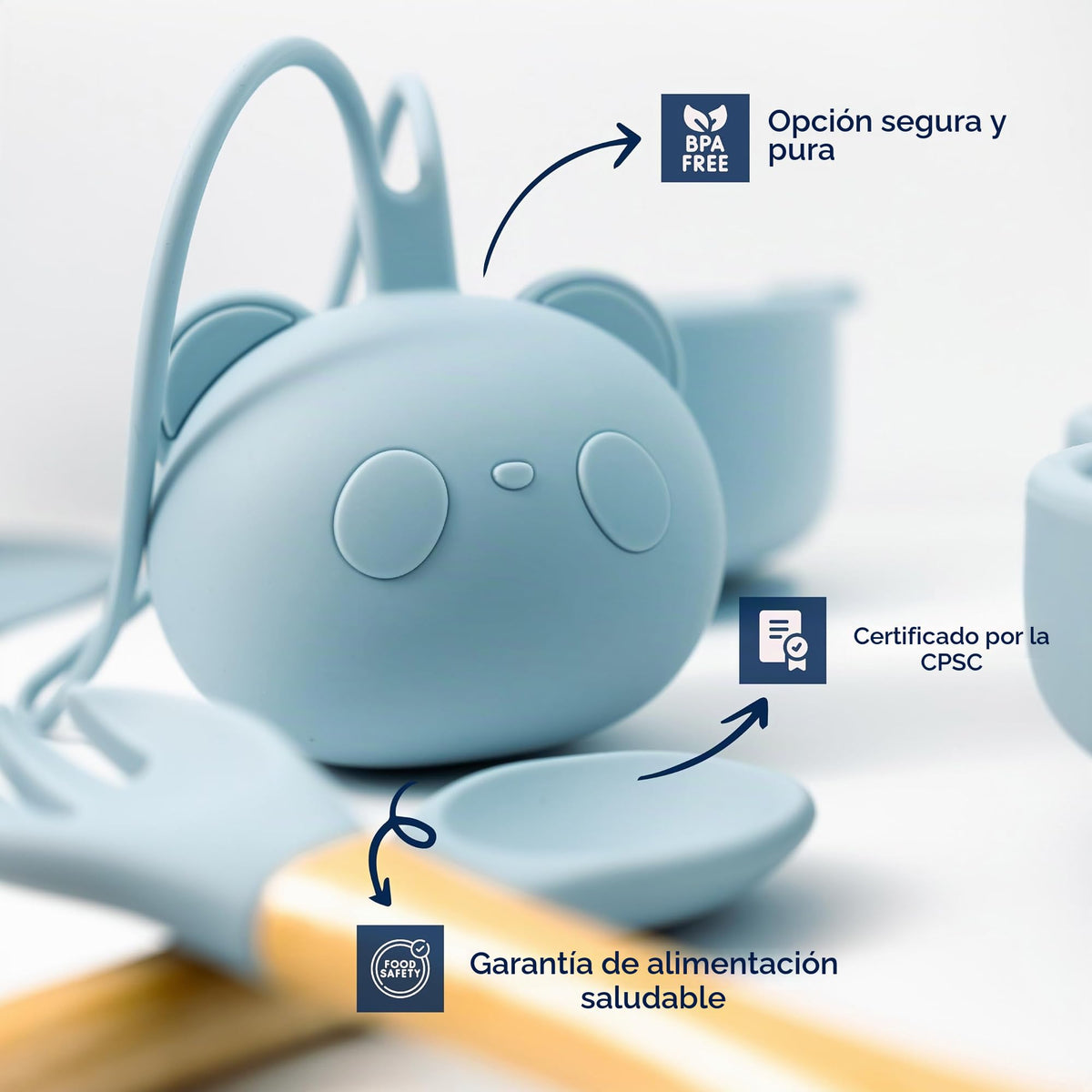 Le Petit Leo - Juego de alimentación de silicona para bebé, suministros completos para destete con baberos de silicona, placas de ventosa, ventosa, taza para beber, cuchara y tenedor, utensilios para niños pequeños (cielo del bebé)