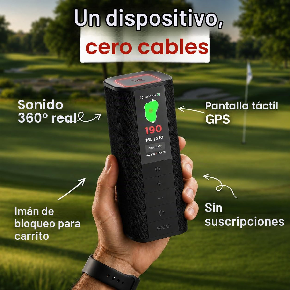 Altavoz GPS Sound Pro Golf Negro con Puntuación de Voz y Carrito de Golf Magnético