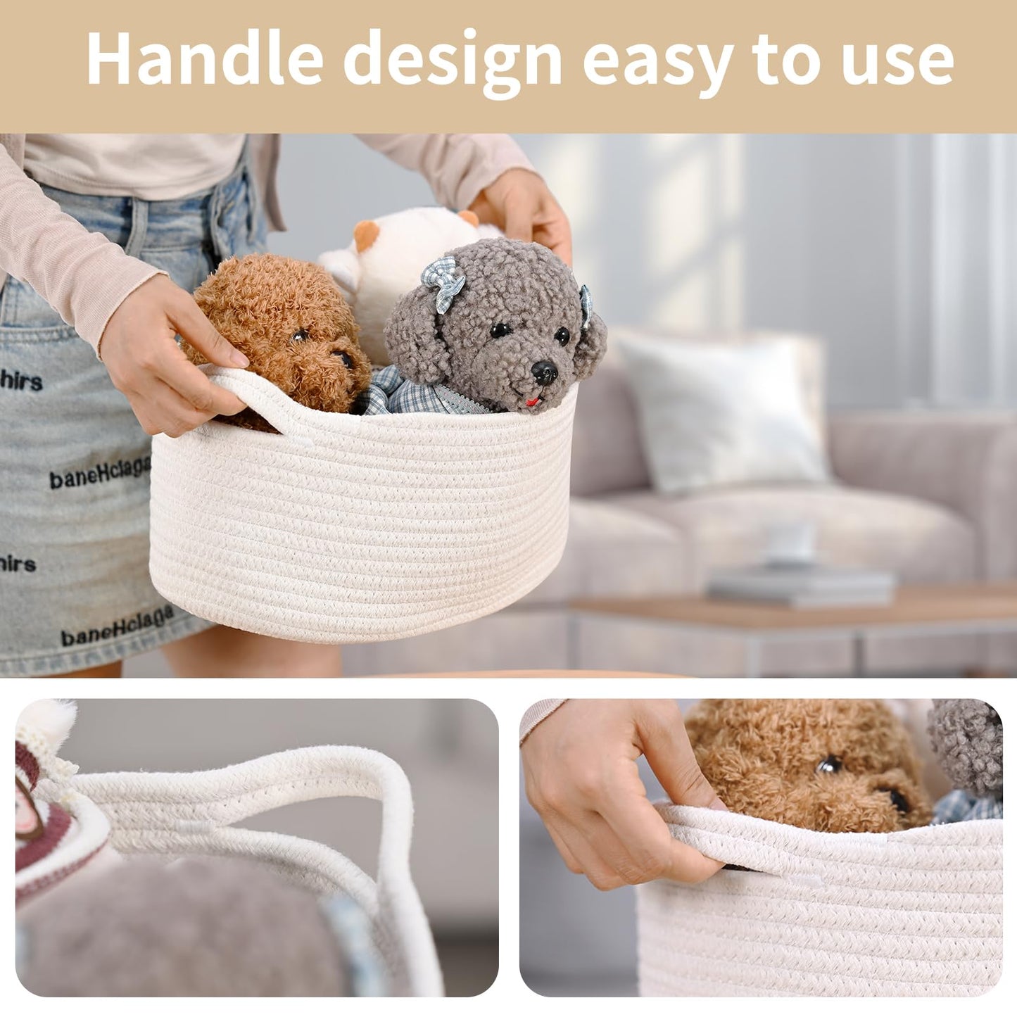 Happyiren - Cesta de regalo tejida con asa, cesta de regalo vacía color beige para guardería, regalos de baby shower, cumpleaños, boda, cubeta de almacenamiento decorativo para juguetes, pañales