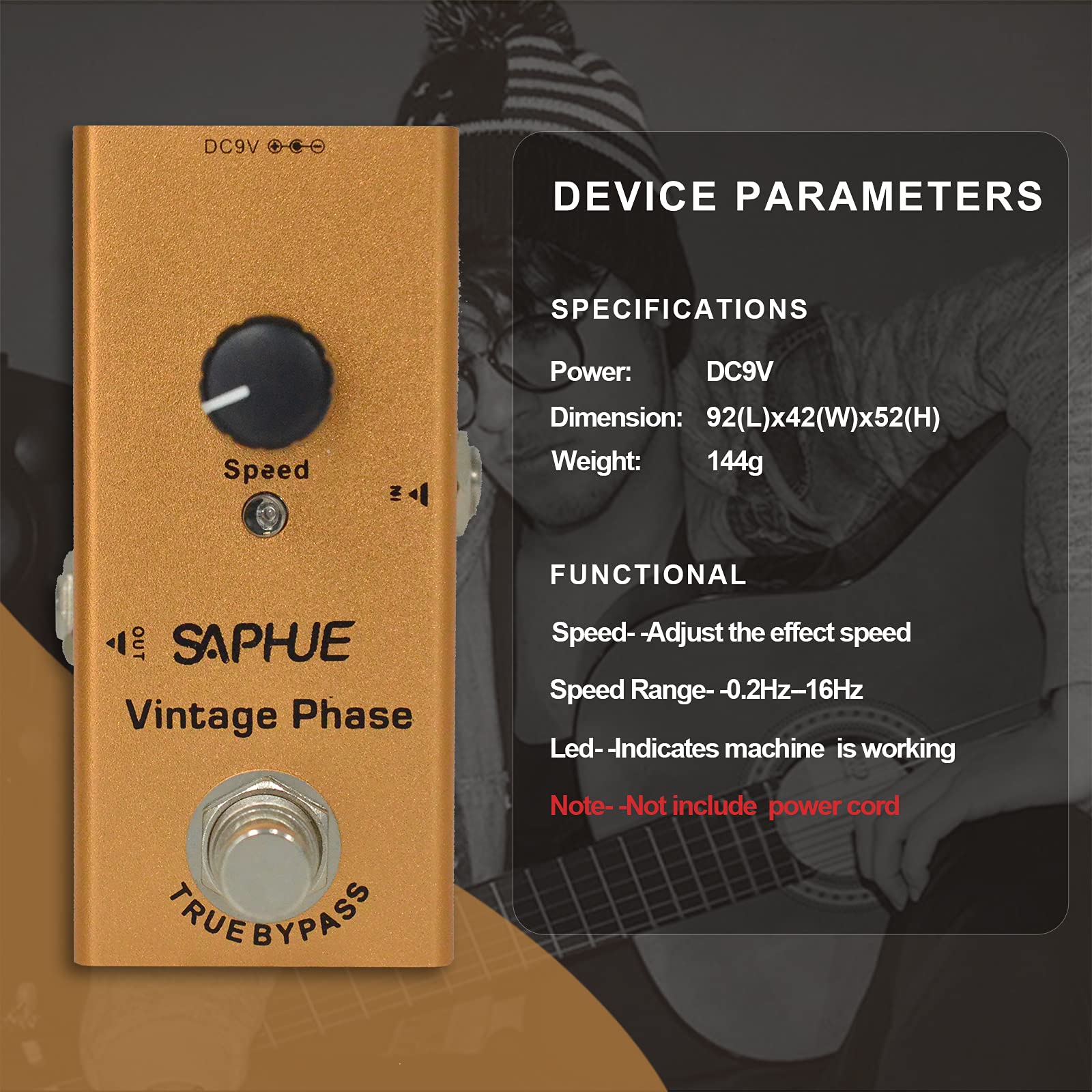 Pedal de Efectos de Guitarra SAPHUE Acero Mini con Perilla de Velocidad