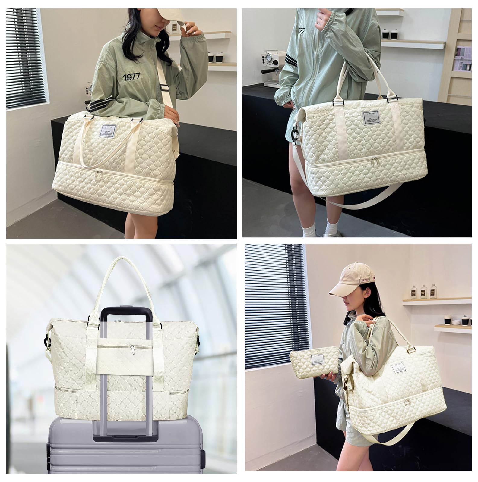 Bolsa de Deporte, Bolsa de Viaje Con Compartimento Para Zapatos y Neceser, Compartimentos Húmedo y Seco, Gran Capacidad, Resistente al Agua (blanco)