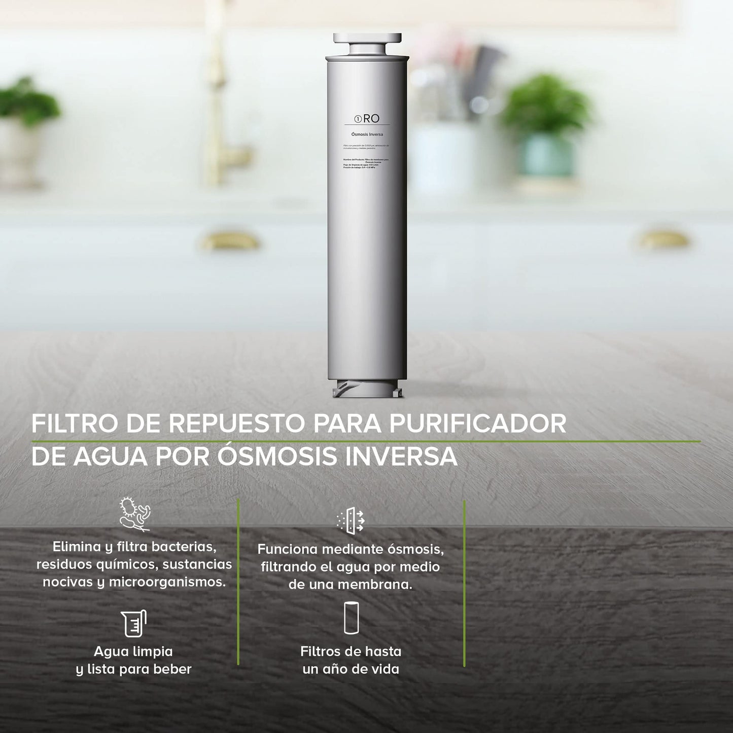 AVERA Filtro de Membrana de Osmosis Inversa para Purificador de Agua por Osmosis DOI3L con Duración de 12 MESES, FRDOI3L01