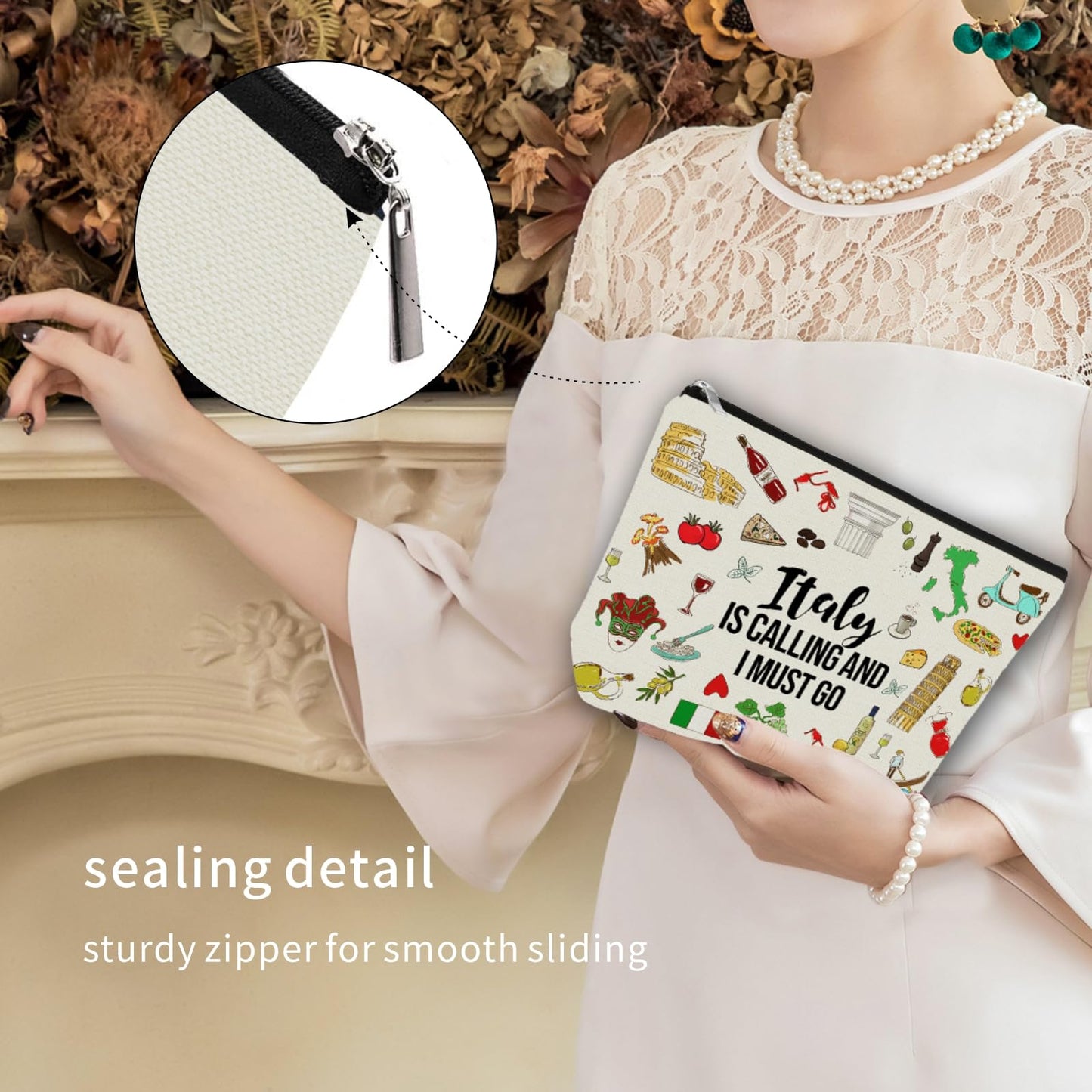 Girlly: Bolsa de maquillaje para viajes, ideal para mujeres y niñas, Blanco apagado, Italia