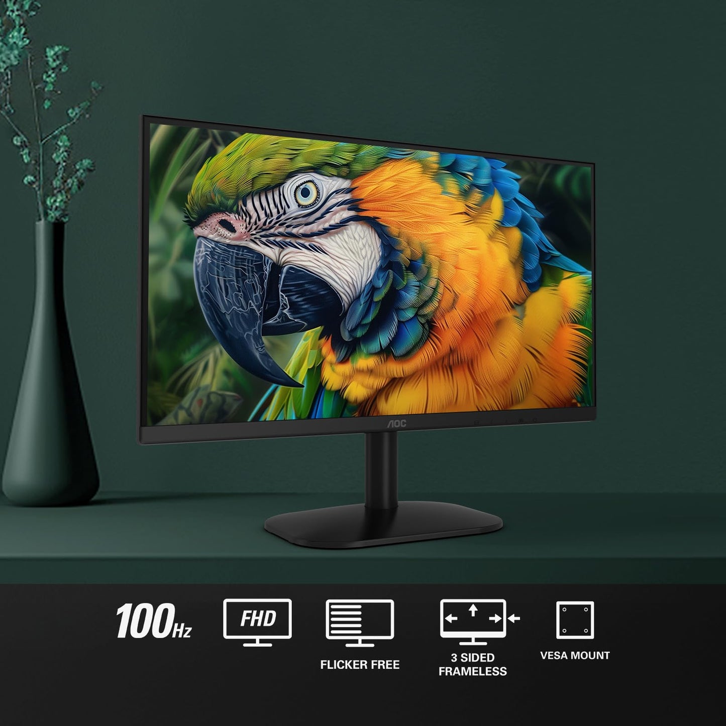 AOC 22B2HM2 Monitor LED Full HD (1920 x 1080) de 100 Hz, sincronización adaptativa, VGA x1, HDMI x1, sin Parpadeo, luz Azul Baja, Listo para HDR, VESA, Ajuste de inclinación, Salida de Auriculares,