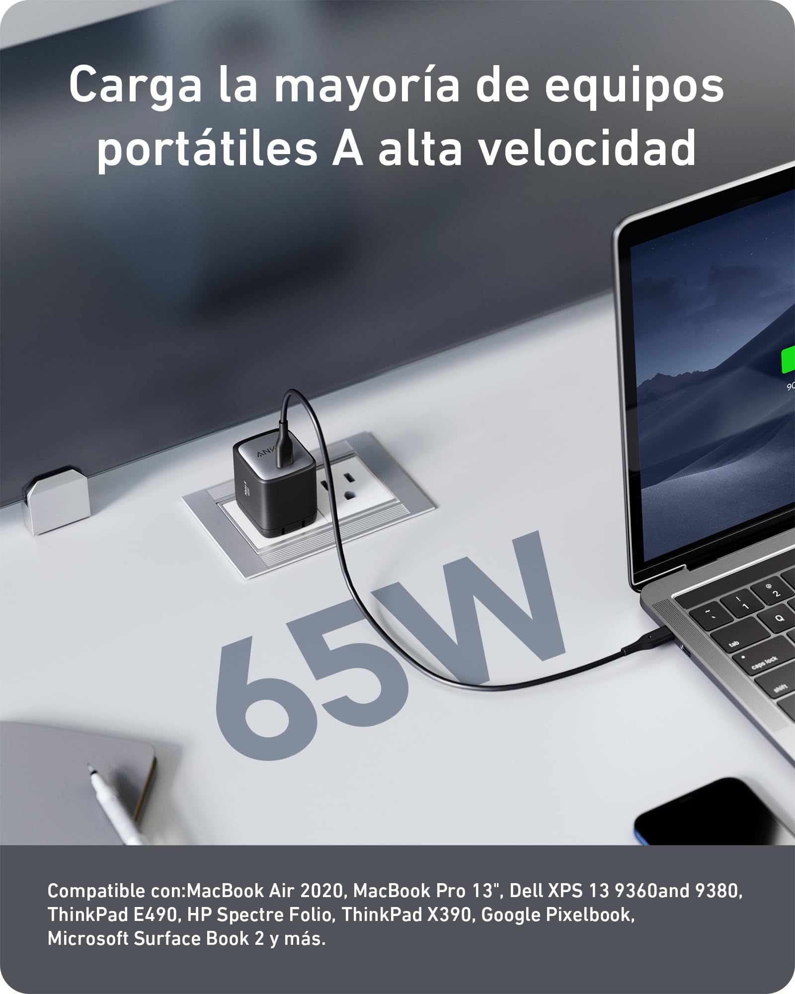 Anker Cargador Nano USB C, 65 W GAN II PPS Cargador Plegable rápido Compacto para MacBook Pro, Galaxy, DELL, iPhone 15, iPad Pro y más