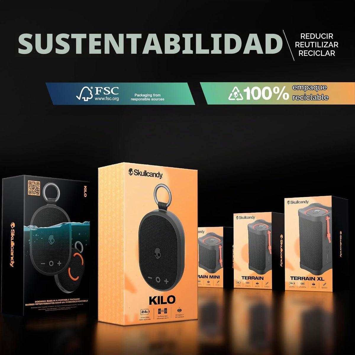 Altavoz Bluetooth Skullcandy Kilo XT Azul Impermeable con 24 Horas de Batería y Radiador Pasivo