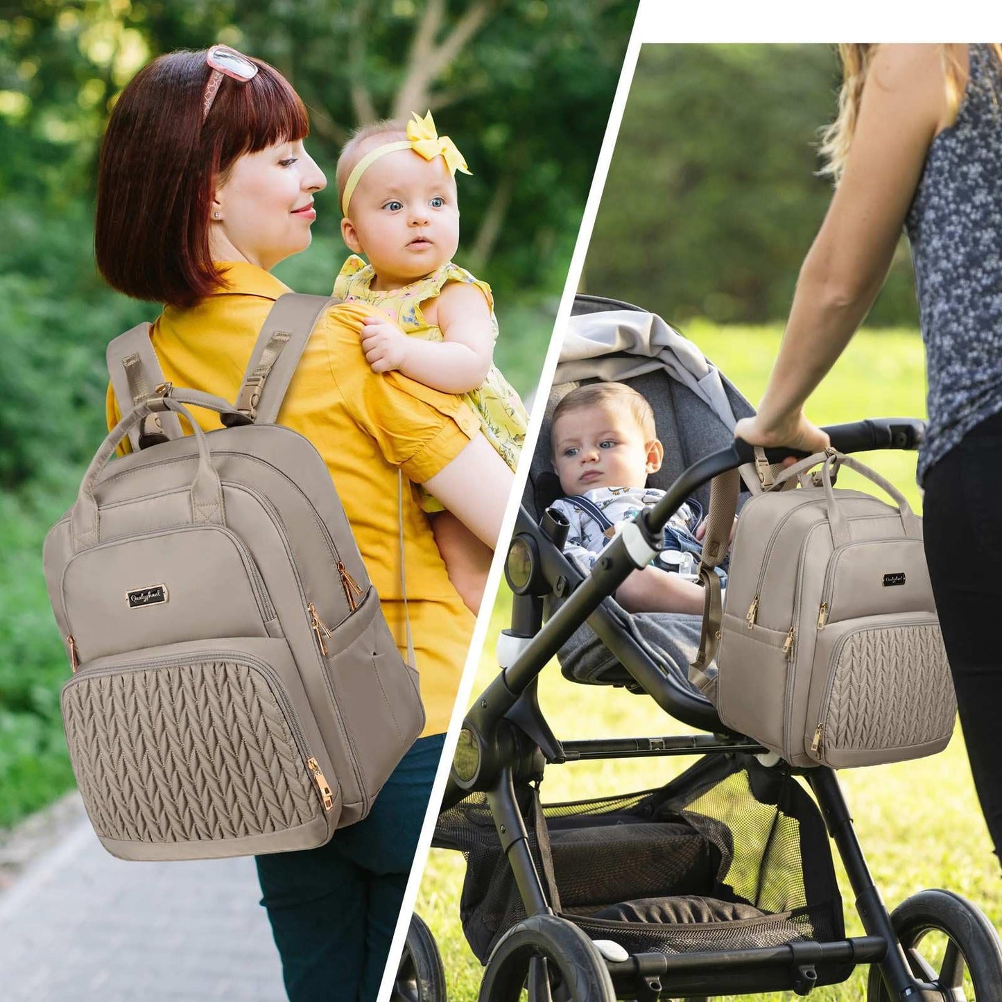 Qualyphant Mochila para pañales - Mochila para pañales extragrande para dos niños gemelos (expandible 30-38L) - Mochila de viaje para bebé con cambiador para mamá y papá (acolchada, resistente al agua