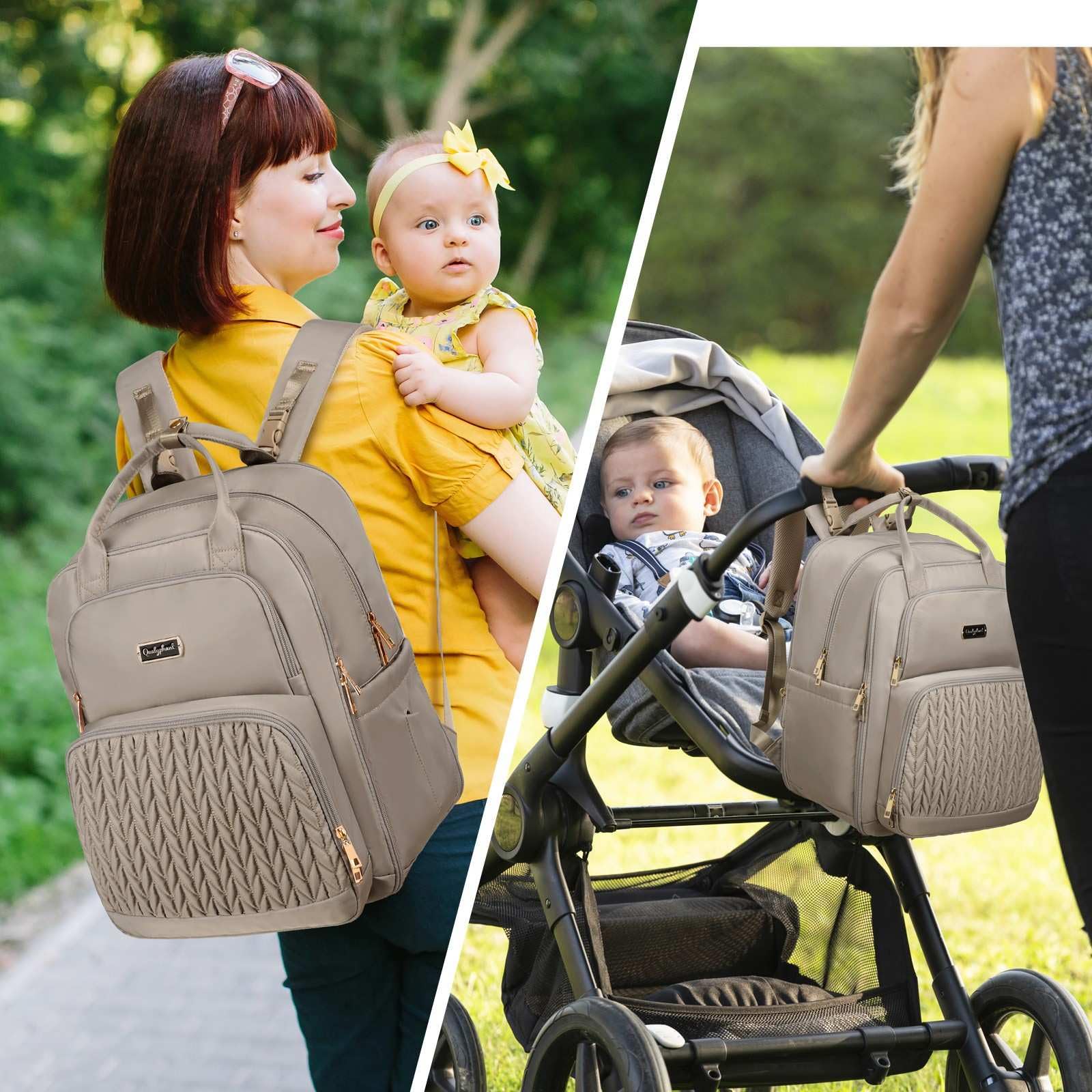 Qualyphant Mochila para pañales - Mochila para pañales extragrande para dos niños gemelos (expandible 30-38L) - Mochila de viaje para bebé con cambiador para mamá y papá (acolchada, resistente al agua
