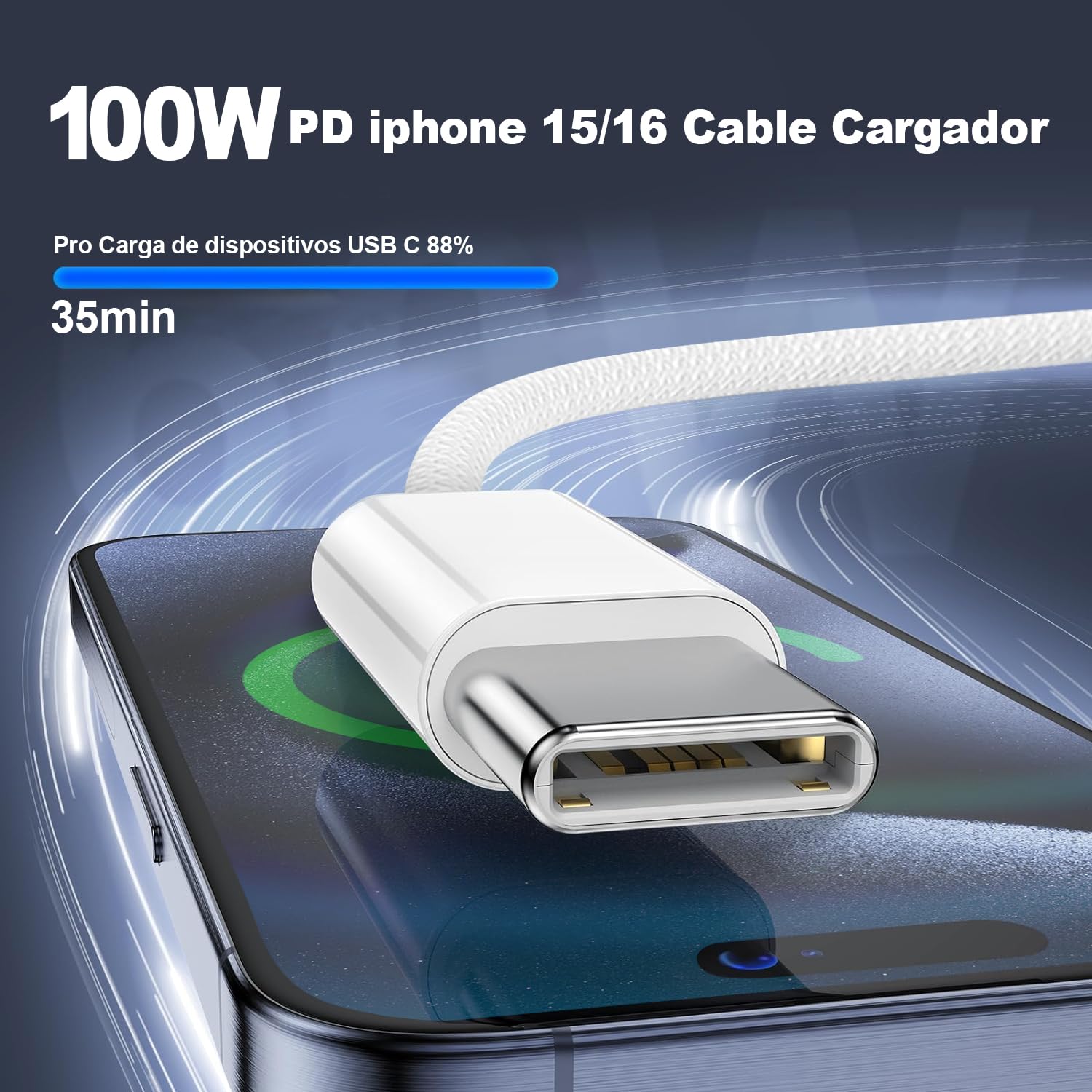 Cable USB C a USB C 2M, Cable Original para iPhone 16/15 Serie,100W Cable Tipo C a USB C Carga Rápida 20V 5A, Compatible con Macbook Pro, MacBook Air, iPad Pro,Samsung Galaxy,Google Pixel