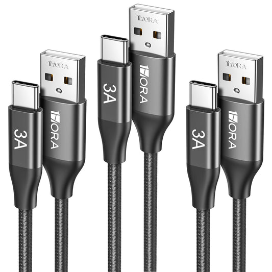 Cable USB C a USB A 1 Hora 3 Paquete 60W 3A Nylon Rojo Carga Rápida 1M para iP16 Galaxy Xiaomi Switch