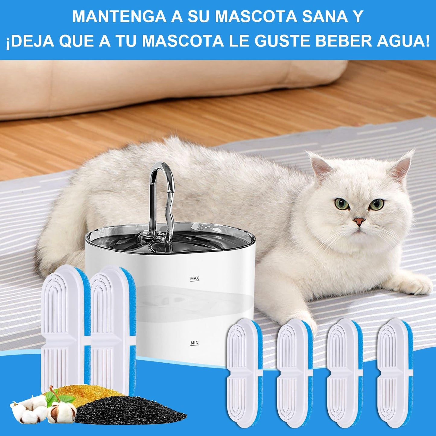 Filtros Tethram Blanco Resina y Carbón Activo para Fuente de Gatos y Mascotas 8 Piezas