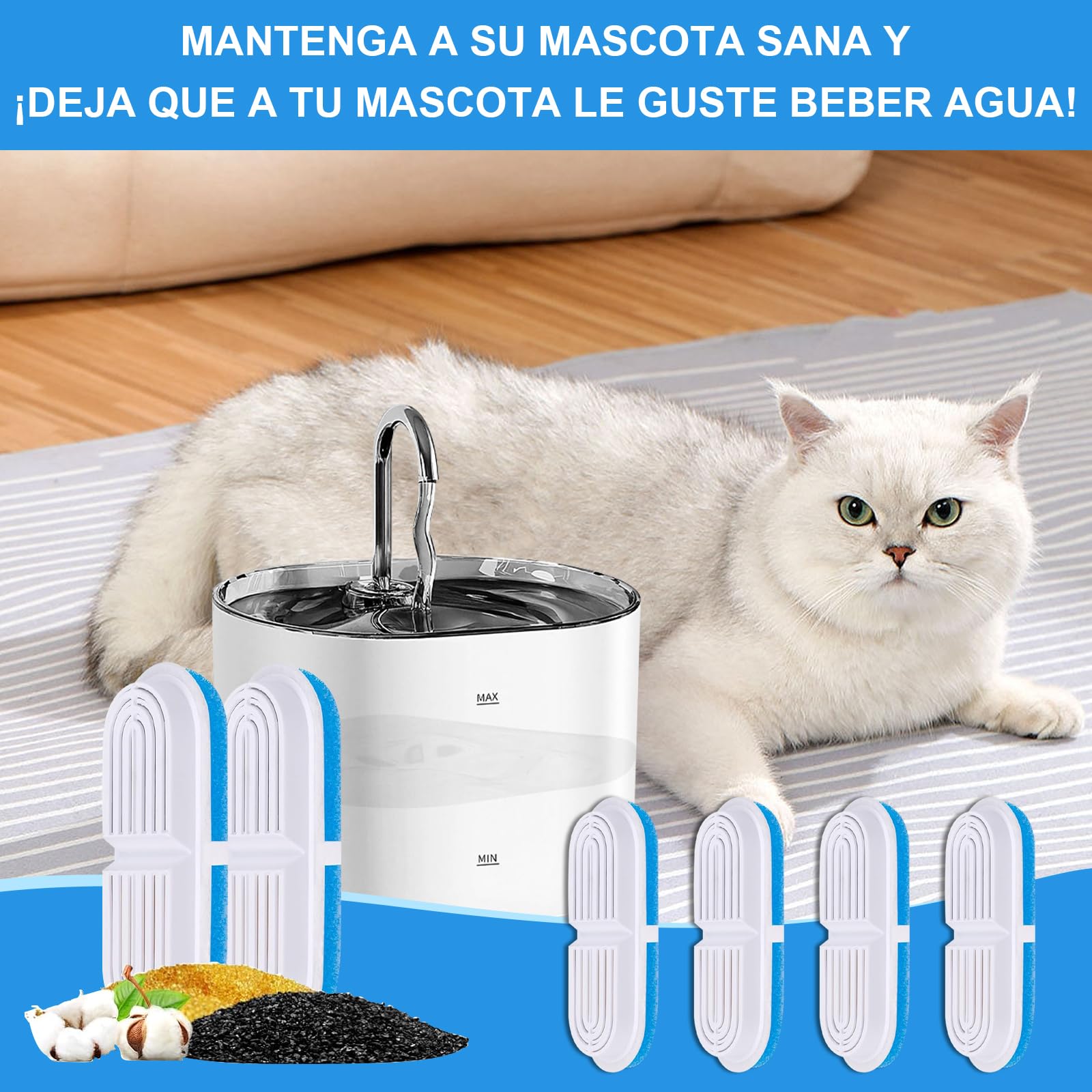 Filtros Tethram Blanco Resina y Carbón Activo para Fuente de Gatos y Mascotas 8 Piezas