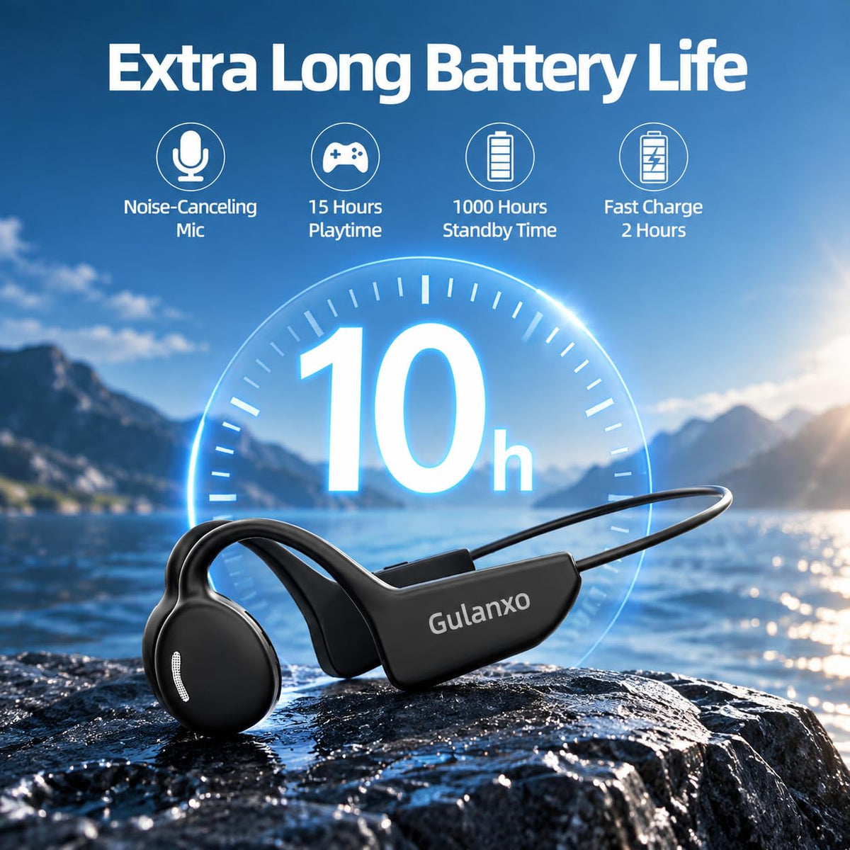Auriculares Abiertos Gulanxo Negro con Bluetooth 5.3 y Micrófono Integrado para Deportes