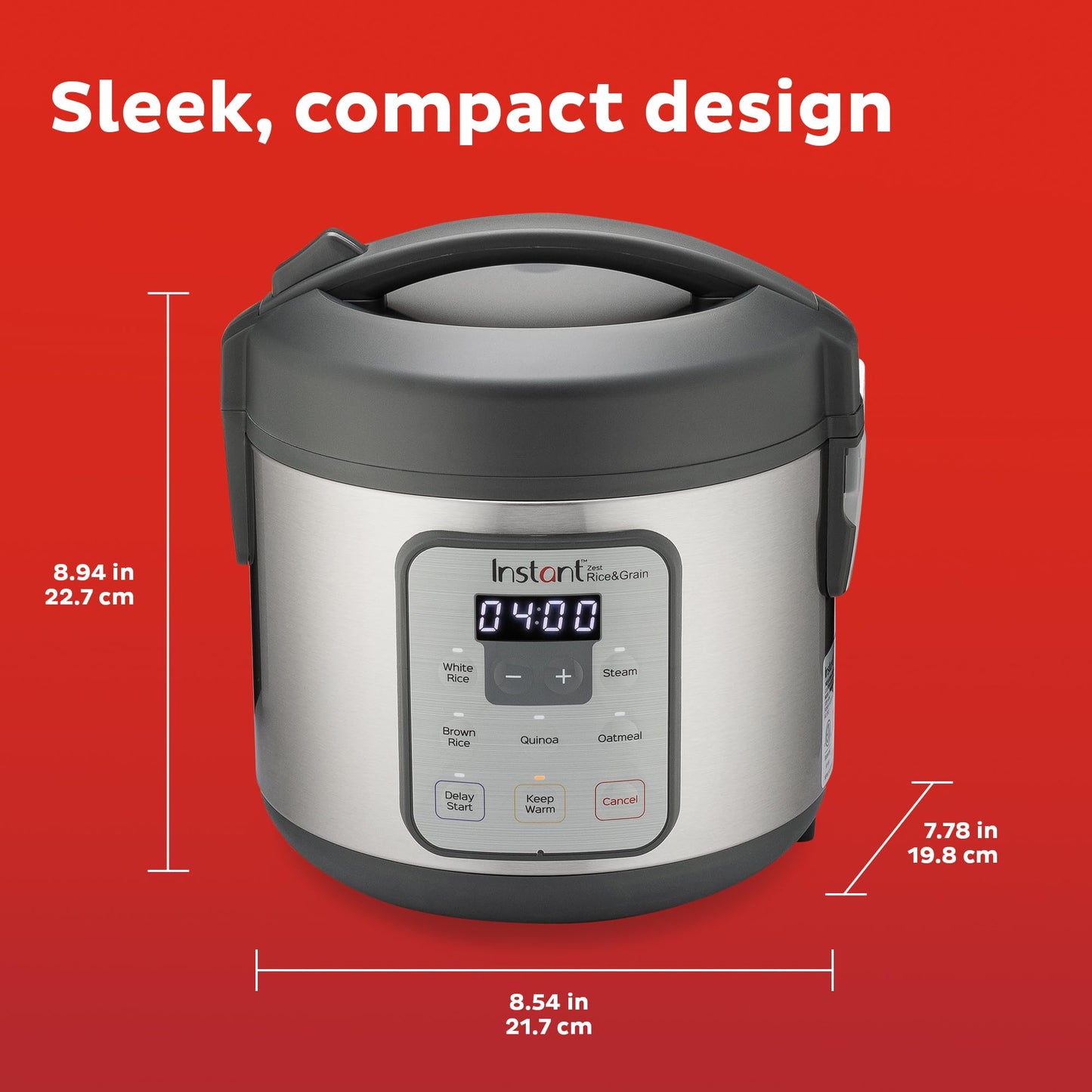 Instant Pot Zest Olla de arroz de 8 tazas con un toque, de los fabricantes de ollas instantáneas, vapor, cocina arroz, frijoles, quinua y avena, 8 tazas cocinadas/4 tazas sin cocinar, funcionalidad de