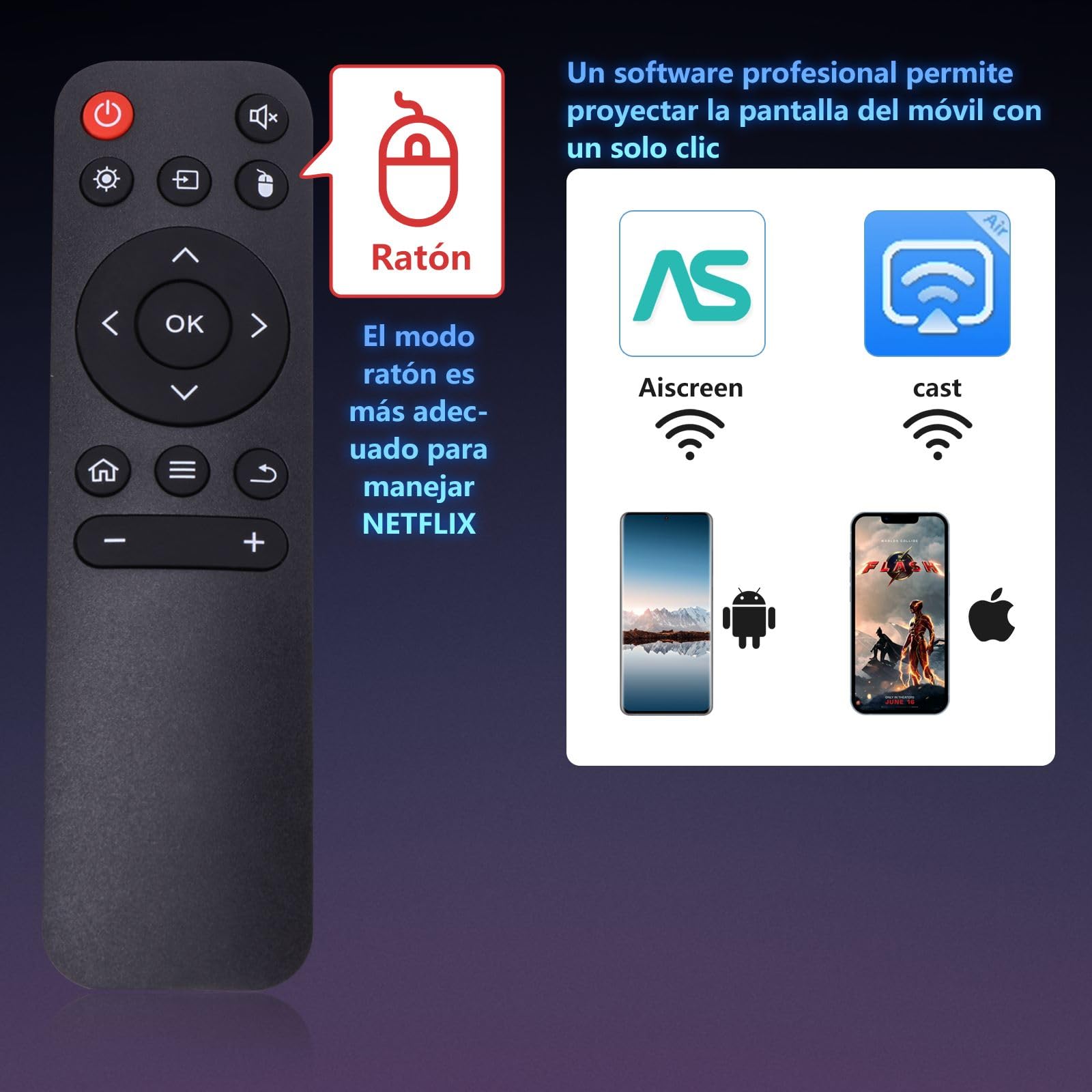 Mini Proyector AOSO Blanco con WiFi 6 y Bluetooth 5.0 para Cine Exterior