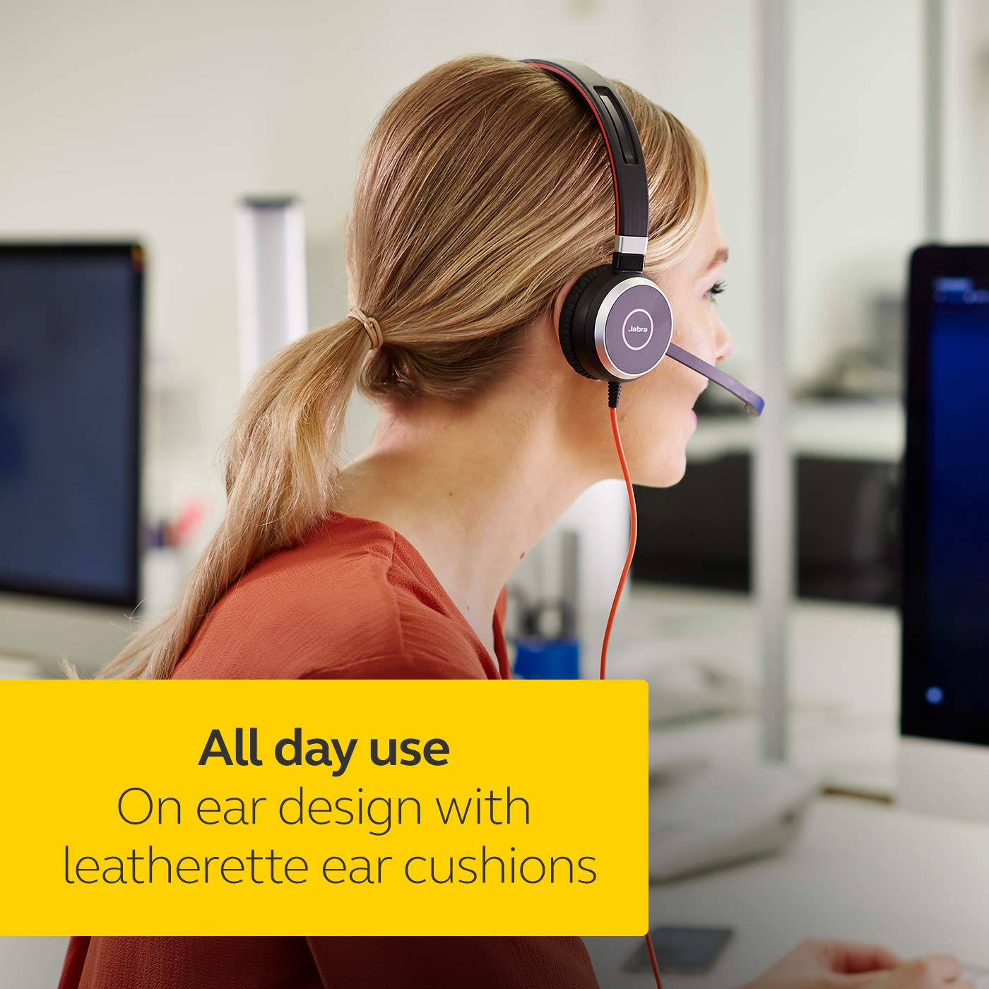 Jabra Evolve 40 - Auriculares con Cable Profesionales, estéreo, optimizados para MS, Auriculares de teléfono para Mayor productividad, Sonido Superior para Llamadas y música, conexión Jack/USB de 3.5