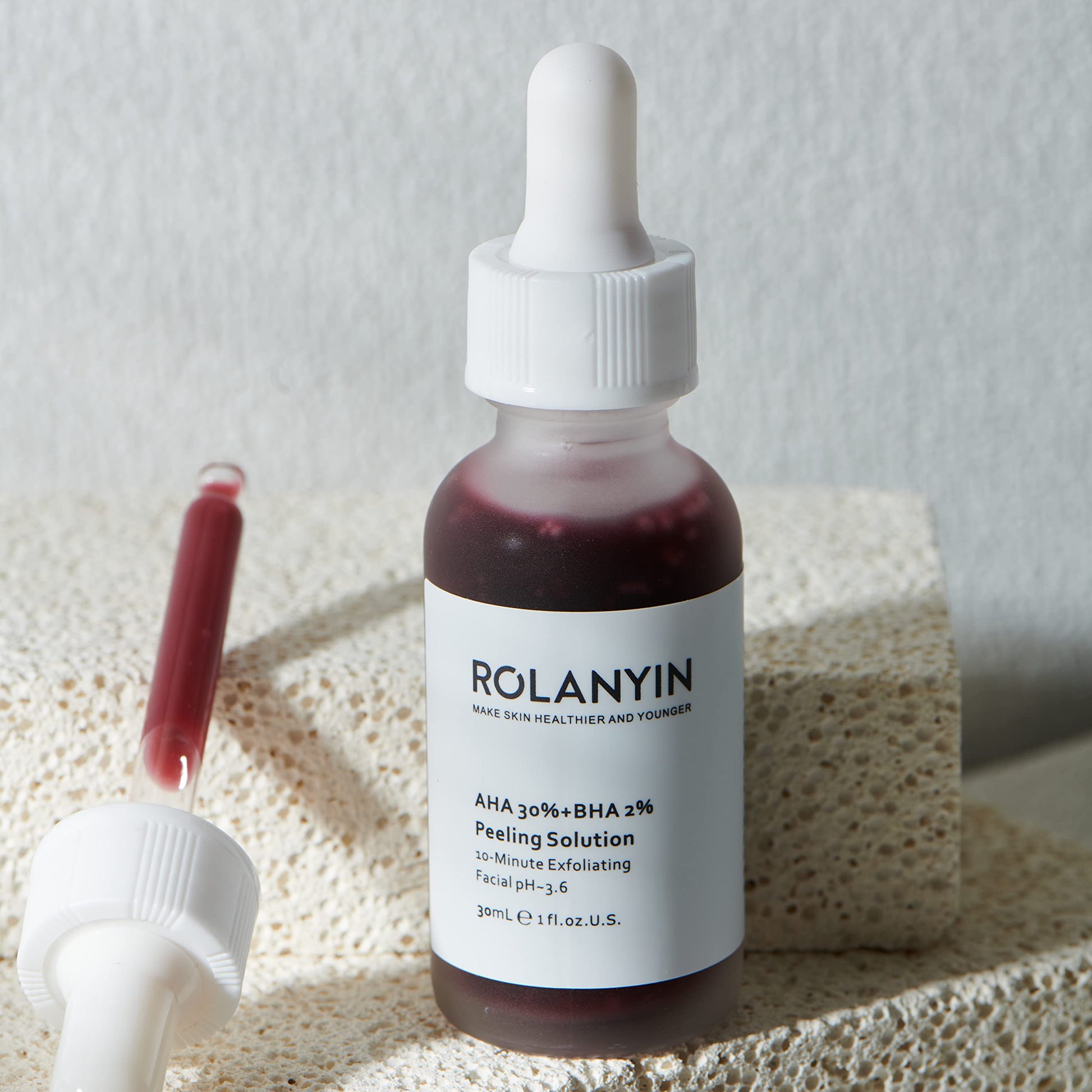 Rolanyin Peeling Solution AHA 30% + BHA 2% Sérum facial exfoliante 30 ml Combate las imperfecciones Reduce la congestión de los poros y las líneas finas