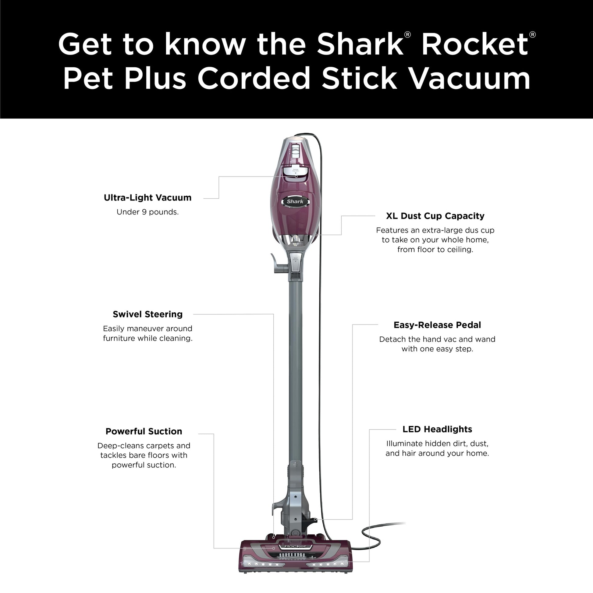 Aspiradora Vertical Ultra Ligera Shark Rocket TruePet