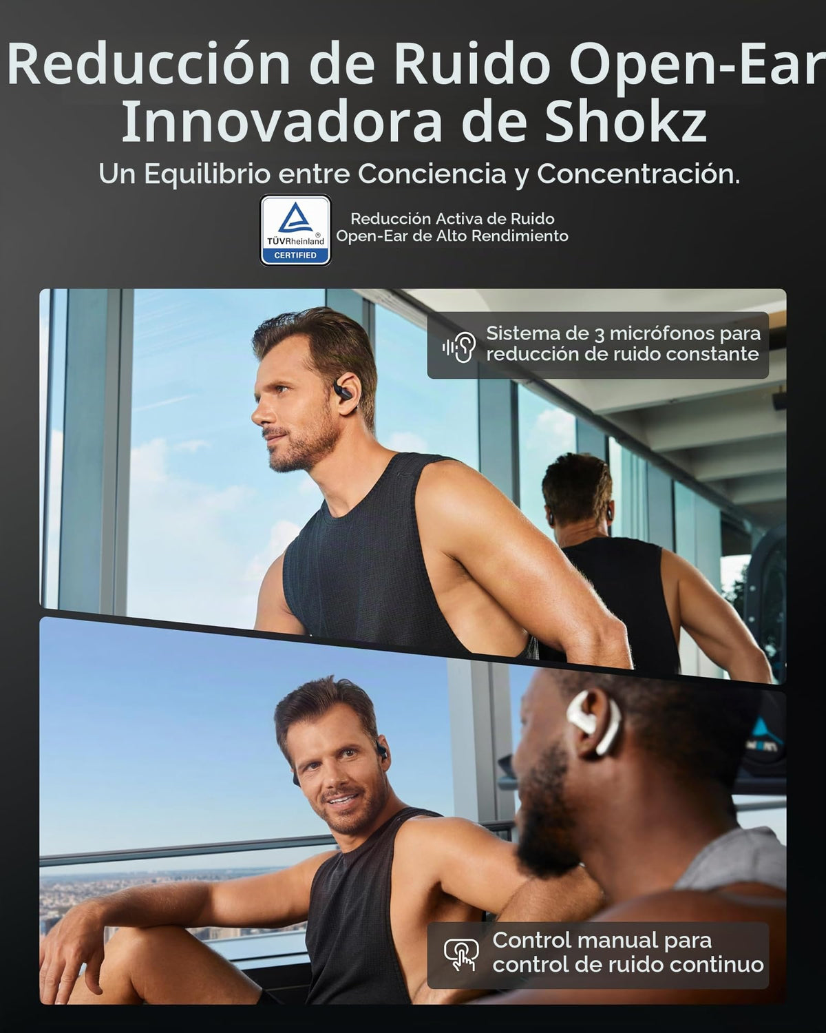 Auriculares Inalámbricos SHOKZ Negro de Oído Abierto con Reducción de Ruido y Llamadas Claras para Trabajo y Deportes