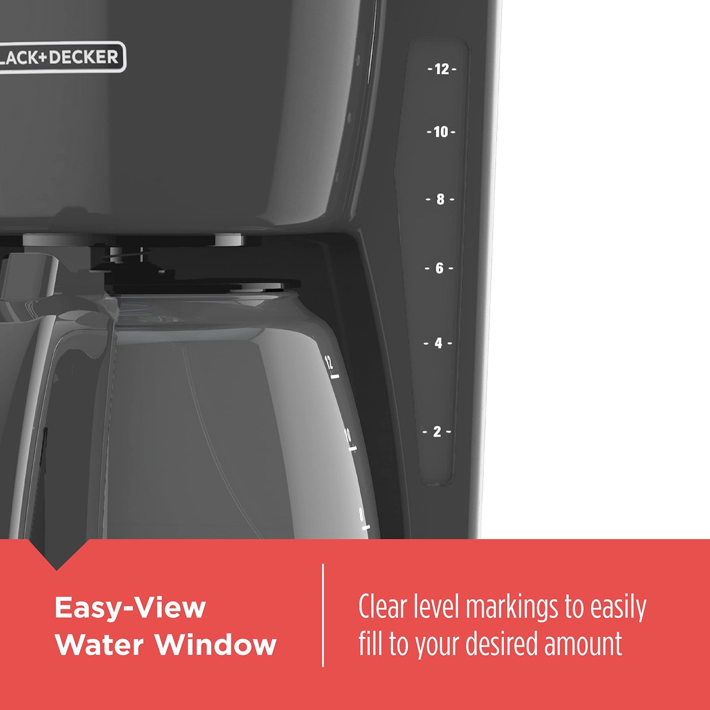 BLACK+DECKER - Cafetera digital de 12 tazas, CM1165GY, programable, filtro de cesta lavable, Sneak-A-Cup, preparación automática, ventana de agua, mantiene la placa caliente, gris