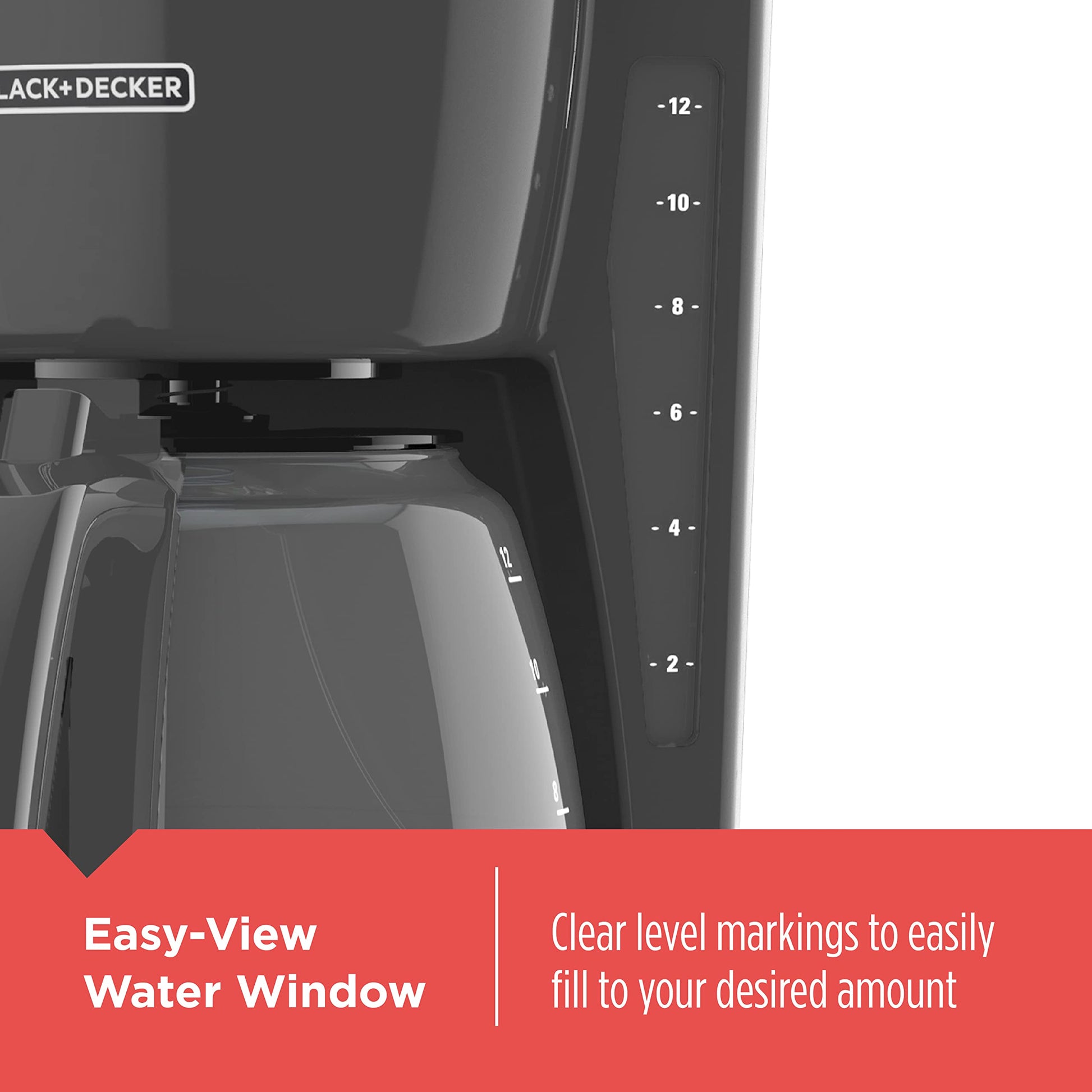 BLACK+DECKER - Cafetera digital de 12 tazas, CM1165GY, programable, filtro de cesta lavable, Sneak-A-Cup, preparación automática, ventana de agua, mantiene la placa caliente, gris