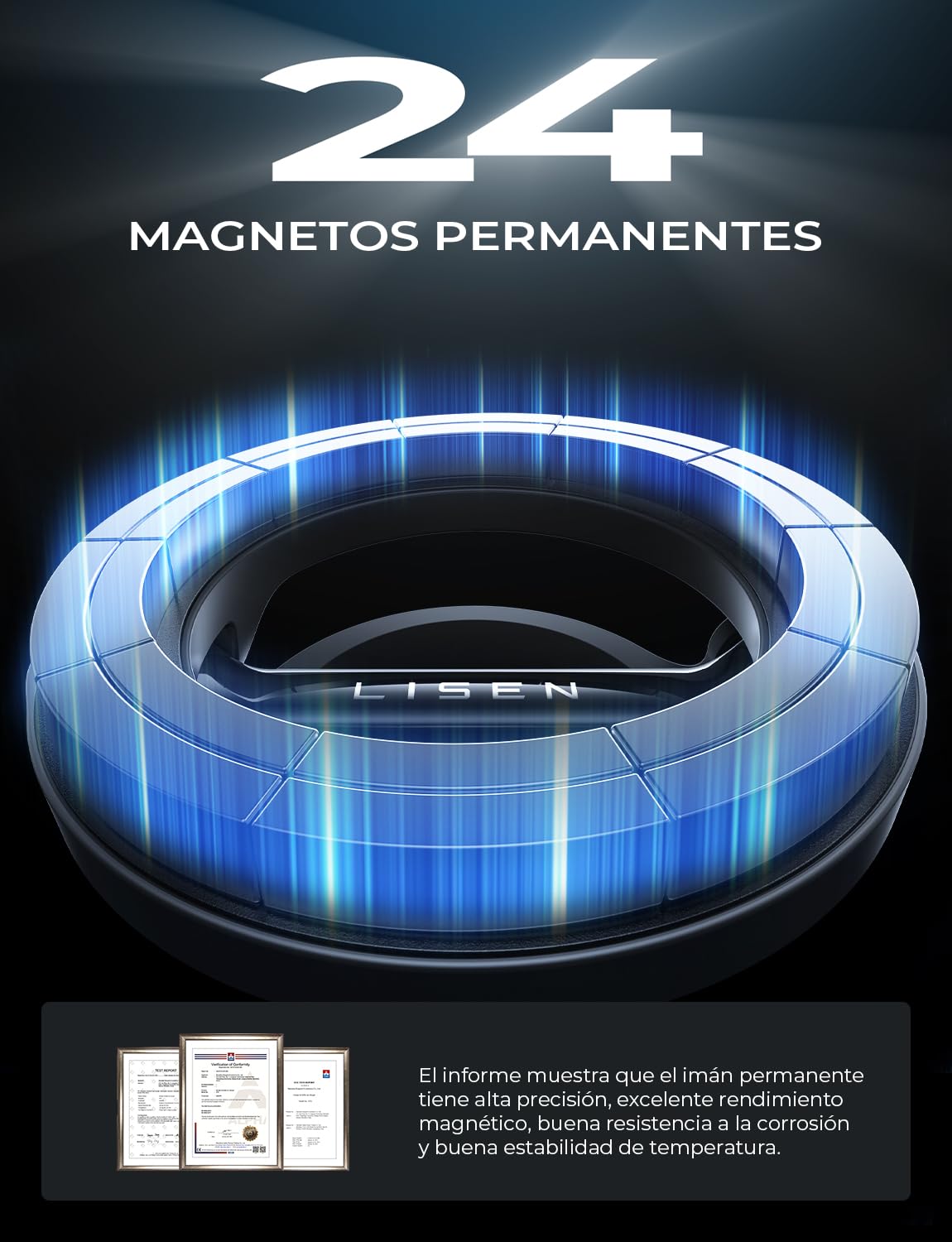 LISEN Soporte Celular Automóvil Magnético, [24 imanes N55] Porta Celular Auto Tablero, Universal Base Celular Auto para iPhone 15 Pro MAX Mini 14 13 12, Galaxy S23 S22 Ultra, Motorola, Xiaomi, Huawei