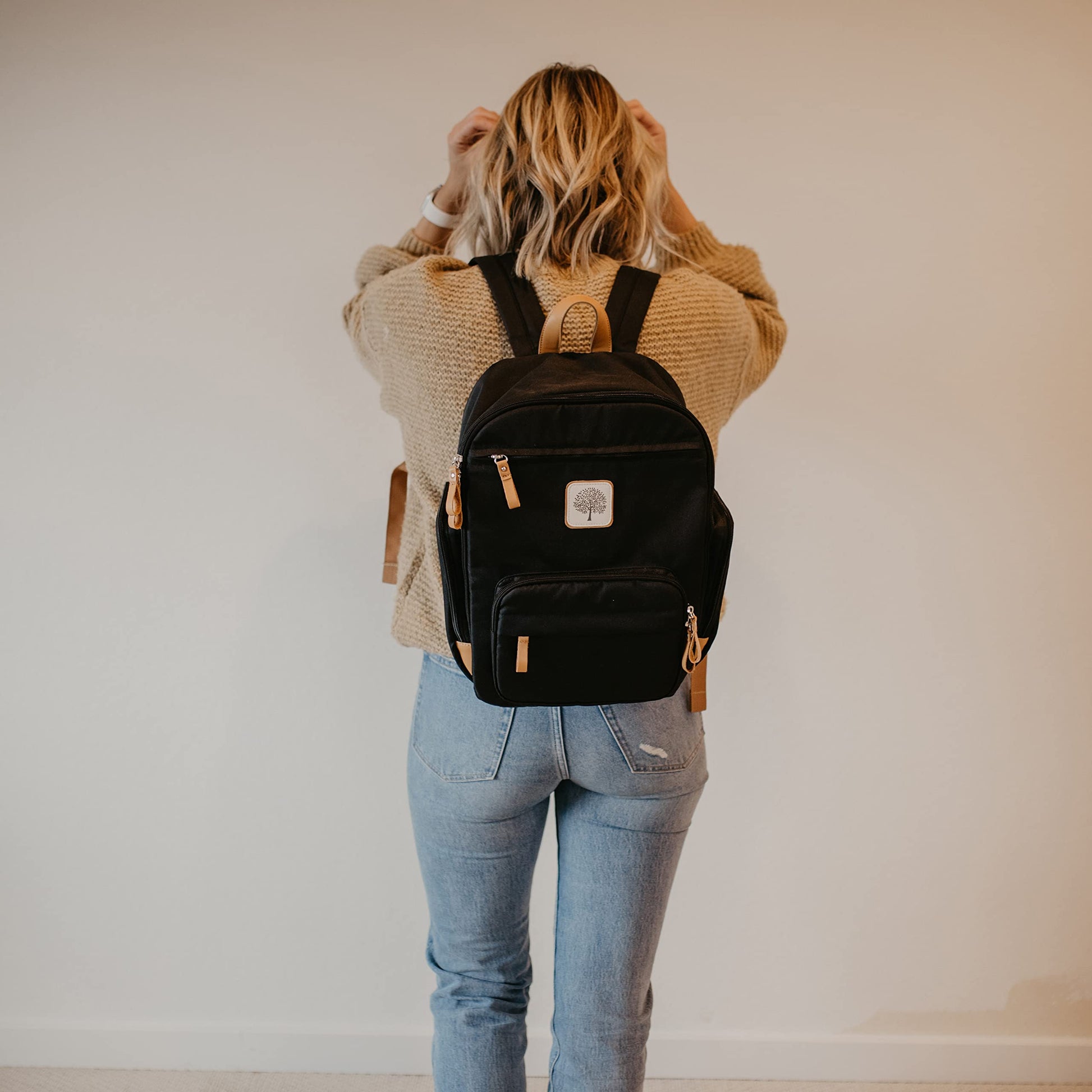 Parker Baby Co. - Mochila Pañalera Unisex Multifuncional con Cierre Completo y Bolsillos Térmicos para Mamá y Papá, Color Negro
