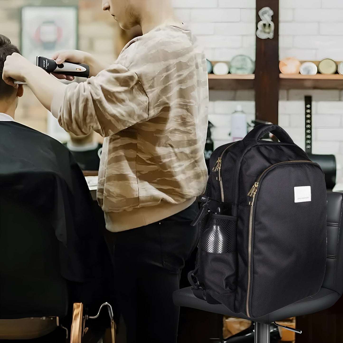 Mochila Barbero Profesional Negra Impermeable con Soporte para Espalda para Organizar Cortapelos y Tijeras