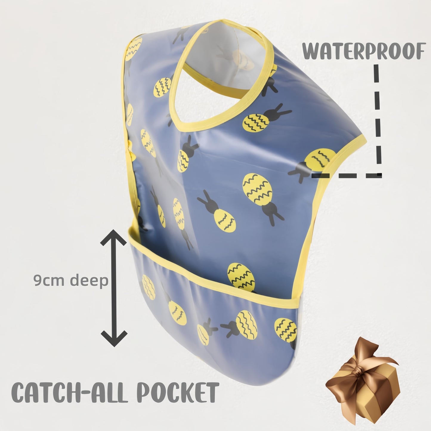 Norinori Babero impermeable para bebé, babero de alimentación con bolsillo para bebé, niño, niña, lavable, 6-51 M