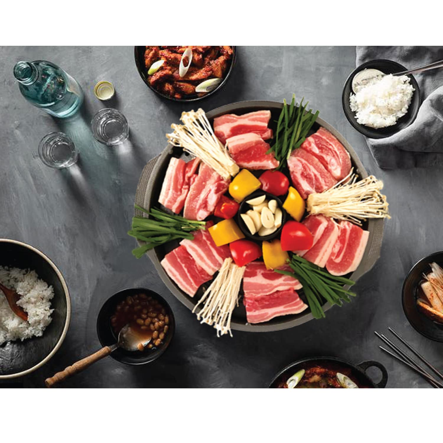 cookking – coreano tradicional Barbacoa parrilla, Caldero Tapa forma – Estufa antiadherente Interior/Al aire última intervensión sin humo barbacoa Grill de aluminio fundido sartén