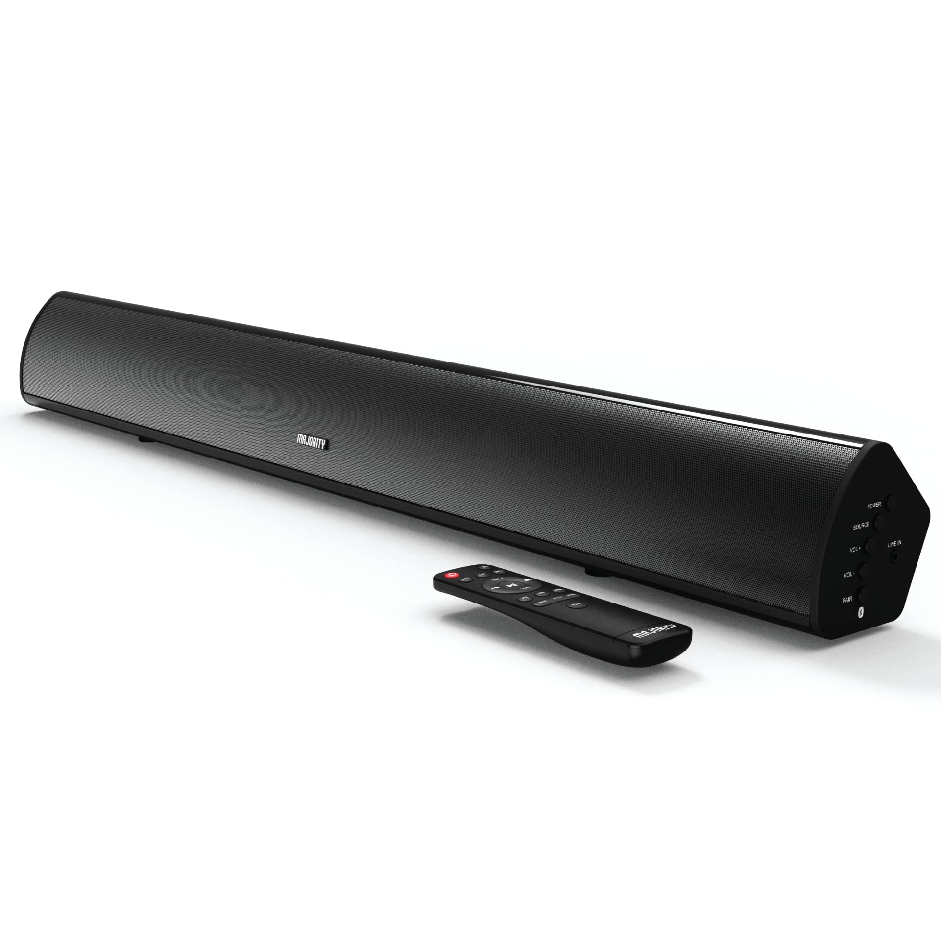 Majority - Potente barra de sonido estéreo de 120 W para TV, sonido de 2.1 canales, barra de sonido 3D de cine en casa con subwoofer incorporado | HDMI ARC, Bluetooth, óptico, RCA, USB y reproducción