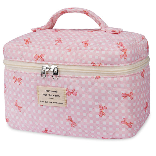 Gosect - Bolsa de maquillaje grande, bonita bolsa de cosméticos para mujeres y niñas, bolsa de aseo estética de coqueta floral, bolsa organizadora de maquillaje de viaje, 078Pink Butterfly, 16 cm x 16