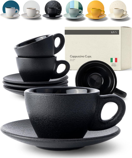 KIVY - Juego de 4 tazas de capuchino, color negro