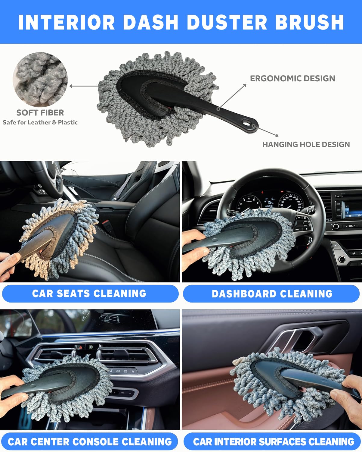 Korins 11Pzs Juego de Cepillos para Coches, Kit de Limpieza del Coche, Cepillo para Limpieza de Interiores, Herramienta de Limpieza de Parabrisas, Kit de Lavado para Interior Exterior