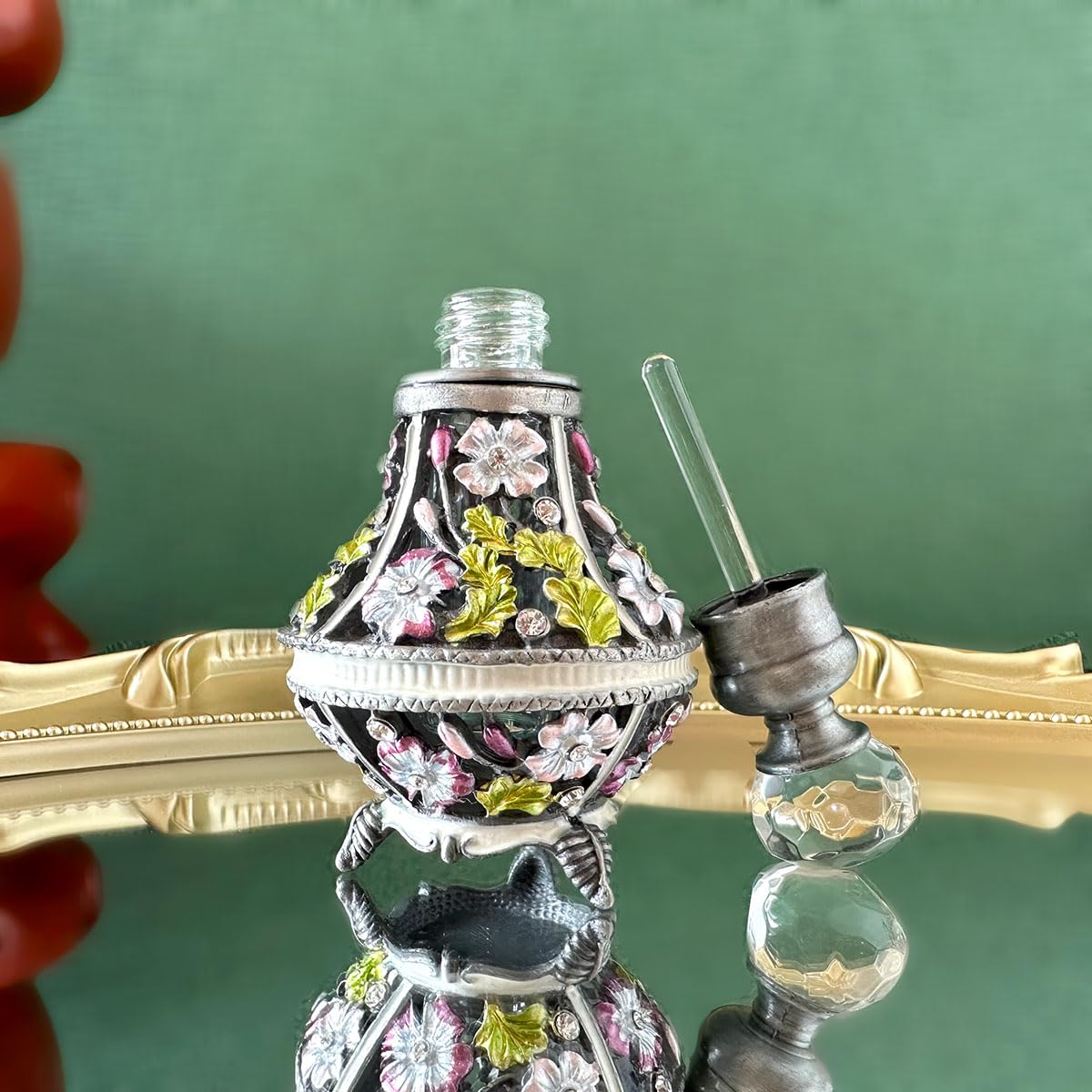 JFYSJ Fancy - Botella de perfume de vidrio vacía recargable, con tapa de flores esmeriladas retro