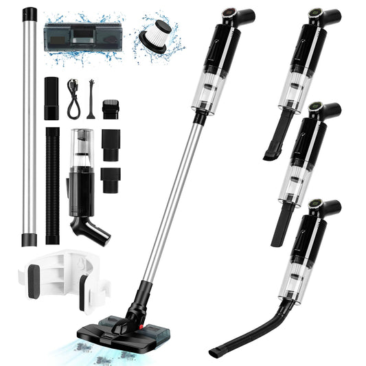 Aspiradora Inalámbrica,15000Pa Aspiradora Vertical 5 en 1 con Depósito de Agua,Filtro HEPA,Aspiradora de Mano con Luz LED,Batería de 3*2000 mAh,Apta para Todo Tipo de Suelos,Pelos de Mascotas,Sofá
