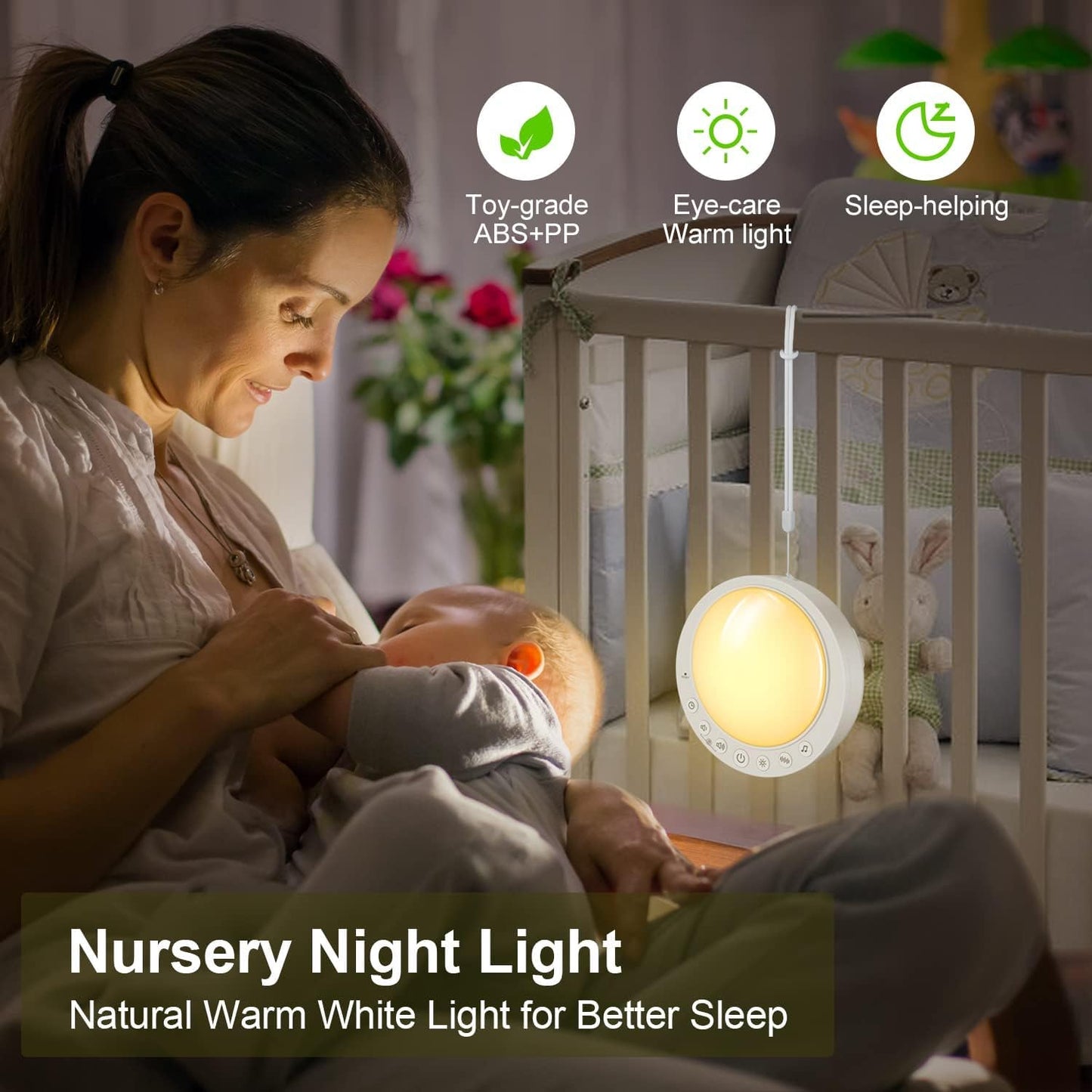 HoaBoly Máquina De Ruido Blanco Para Bebés, Máquina De Sonido Portátil Con Luz Nocturna, 16 Sonidos Relajantes Y Función De Memoria, Clip Seguro Para Bebés Y Bloqueo Para Niños, Recargable Por Usb Par